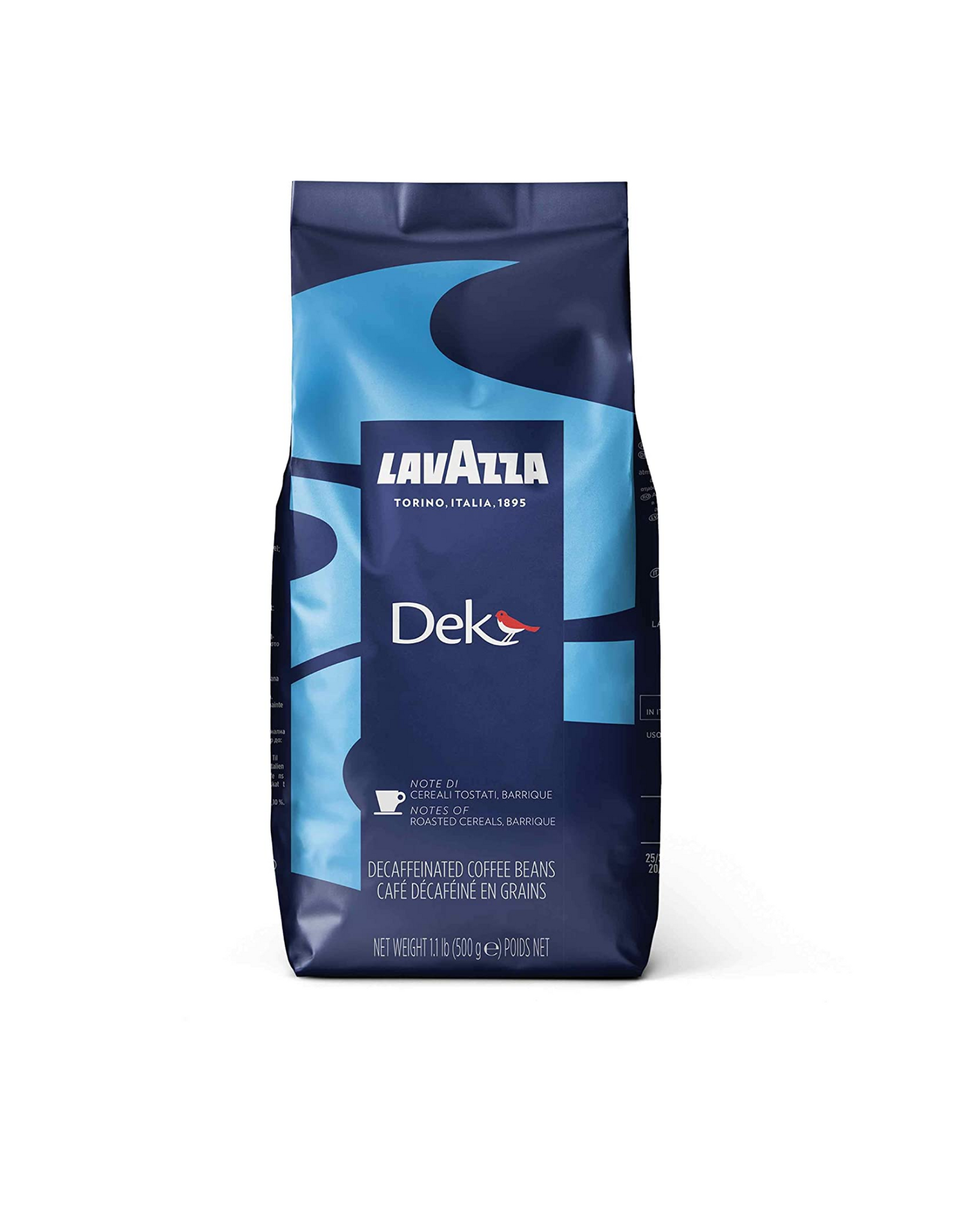 Lavazza Dek Whole Bean Coffee Blend, Dark Espresso Roast, Decaffeinated, 1.1 lb. (500g)