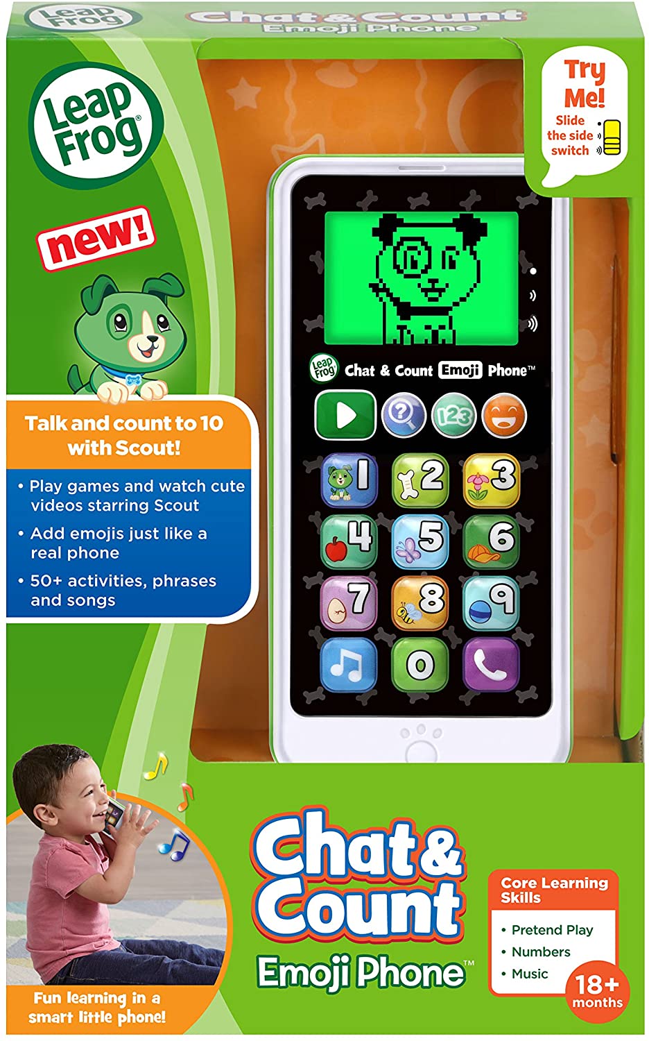 LeapFrog Chat and Count Emoji Phone, Green - Pretend and Play with Your First Smartphone