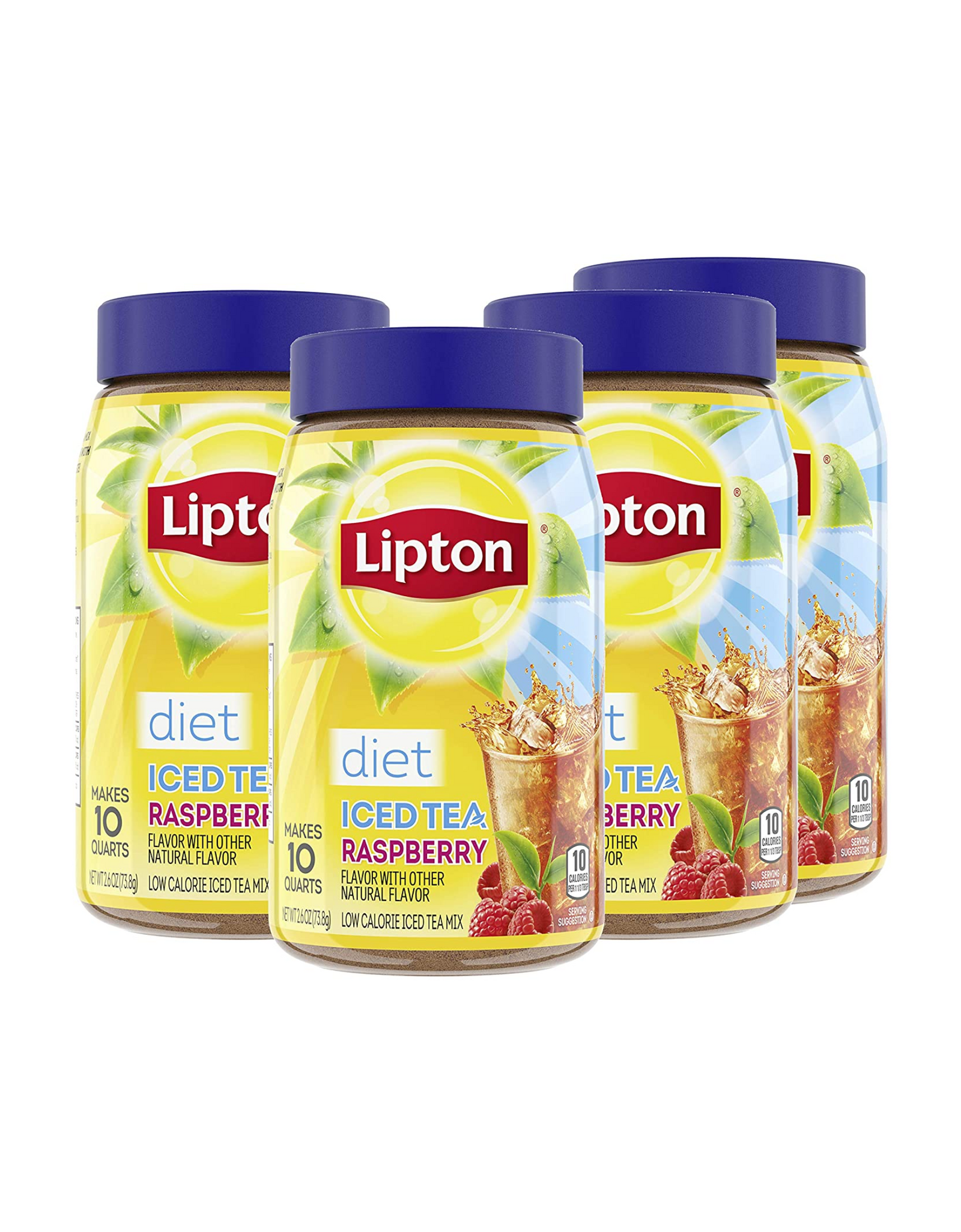 Lipton Diet Iced Tea Mix, Raspberry, Makes 10 Quarts (Pack of 4)