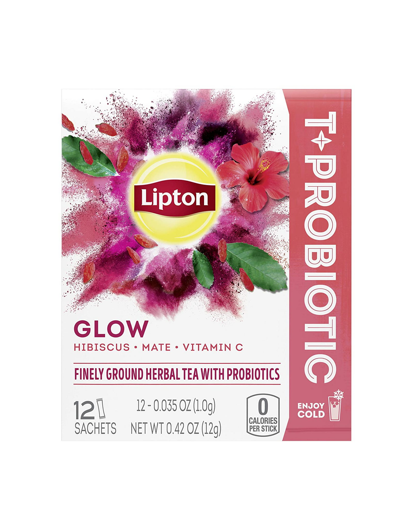 Lipton Glow Sachets Iced Herbal Tea Beverage with Hibiscus, Mate + Vitamin C, 0.42 oz, 12 Ct (Pack of 9)