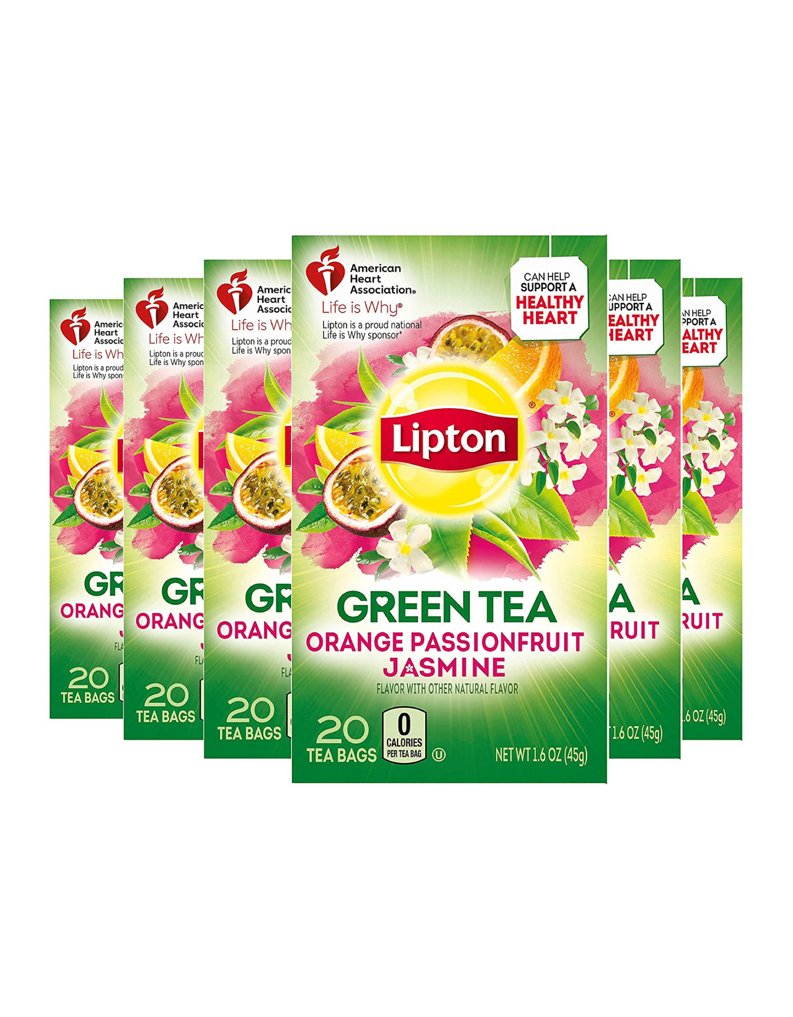 Lipton Green Tea Bags Flavored Orange Passionfruit Jasmine, 20 Tea Bags (Pack of 6)