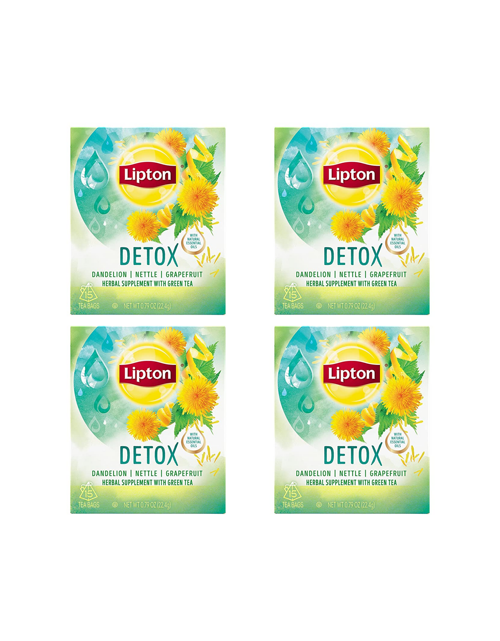 Lipton Herbal Supplement with Green Tea Detox and Natural Essential Oil, 15 ct (Pack of 4)