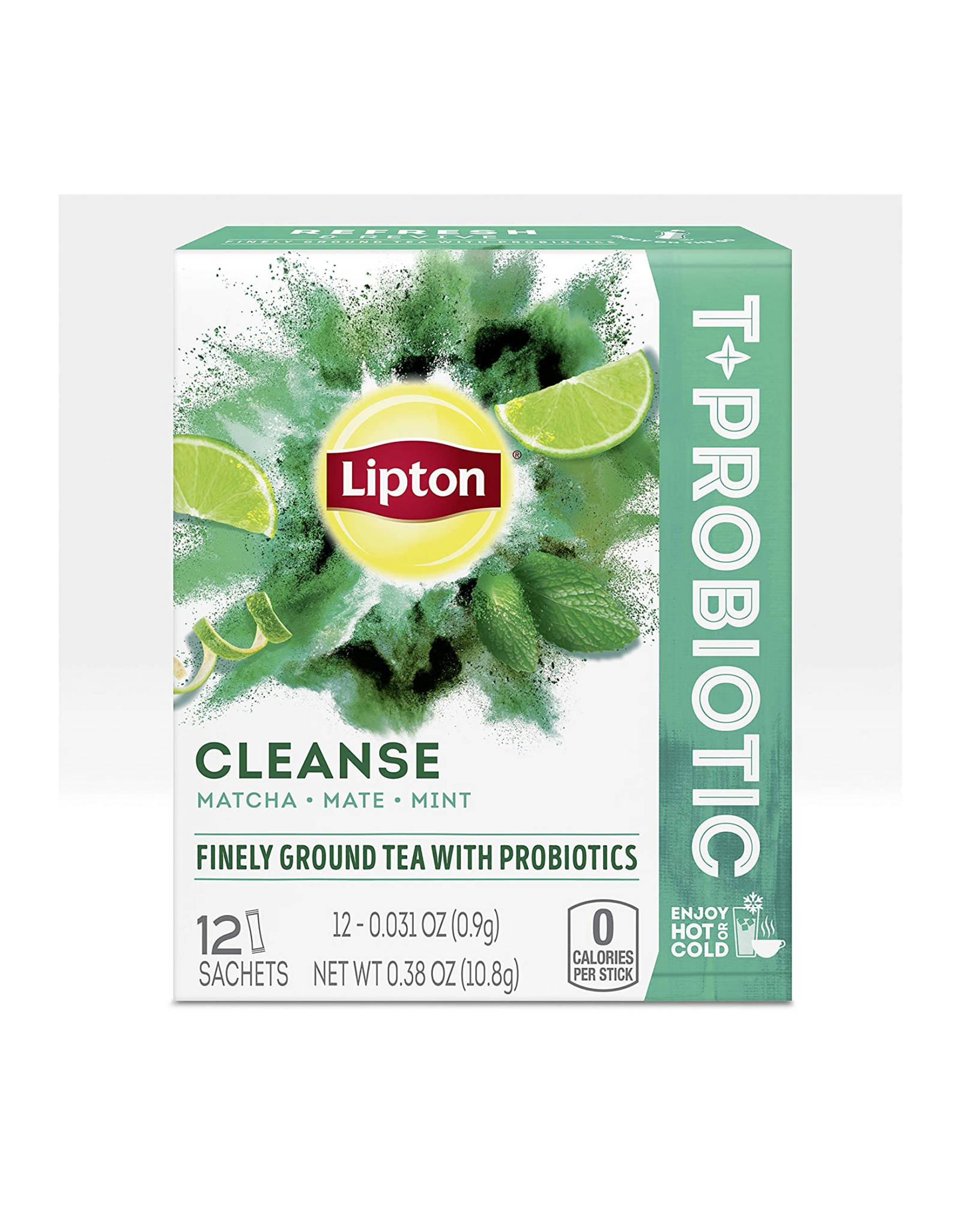 Lipton T+Probiotic Herbal Tea Sachets, Cleanse Tea Powdered with Matcha Mate Mint, 0.38 oz, 12 Ct