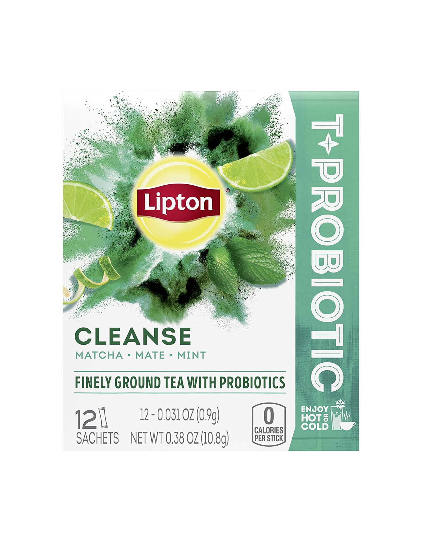 Lipton T+Probiotic Herbal Tea Sachets, Cleanse Tea Powdered with Matcha Mate Mint, 0.38 oz, 12 Ct (Pack of 9)