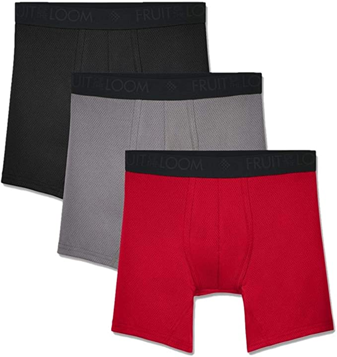 Fruit of the Loom Men's Breathable Underwear, Micro Mesh - Assorted Color -  Long Leg Boxer Brief, Medium