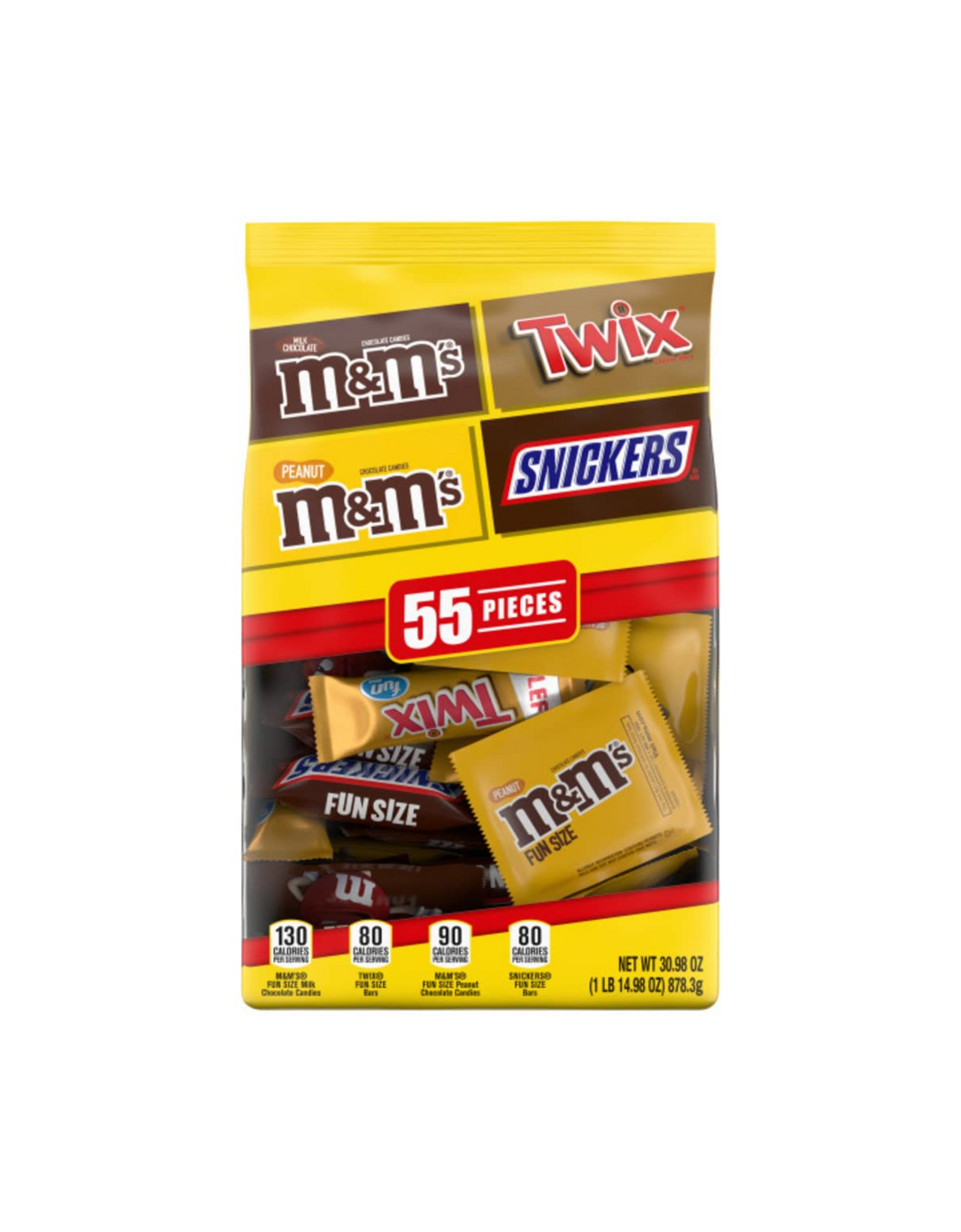 M&M'S Milk Chocolate, M&M'S Peanut, Twix & Snickers Milk Chocolate Halloween Candy Variety Pack, 30.98 oz, 55 Ct