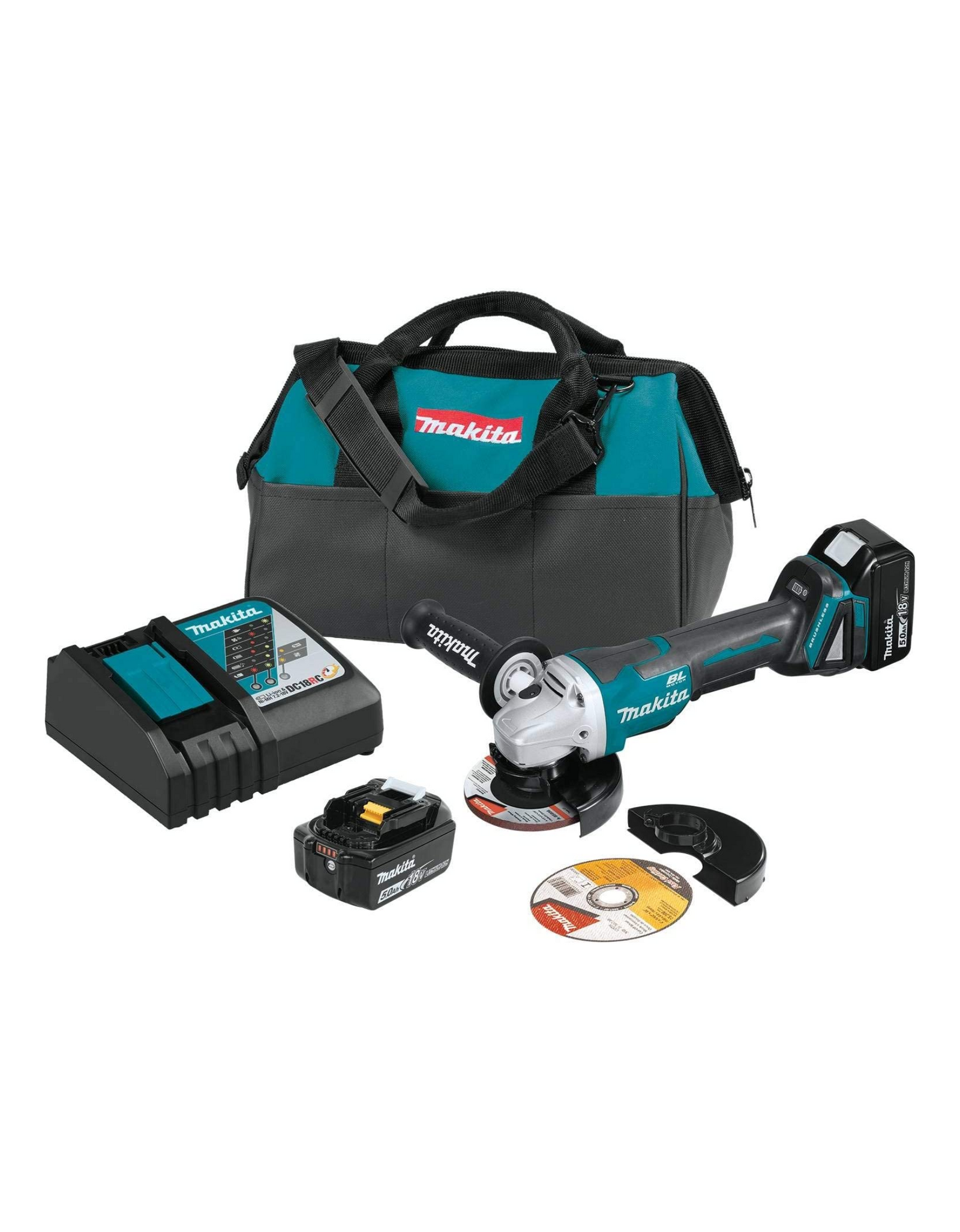 Makita XAG11T 18V LXT Lithium-Ion Brushless Cordless 4-1/2 Inch / 5 Inch Paddle Switch Cut-Off/Angle Grinder Kit, with Electric Brake (5.0Ah)