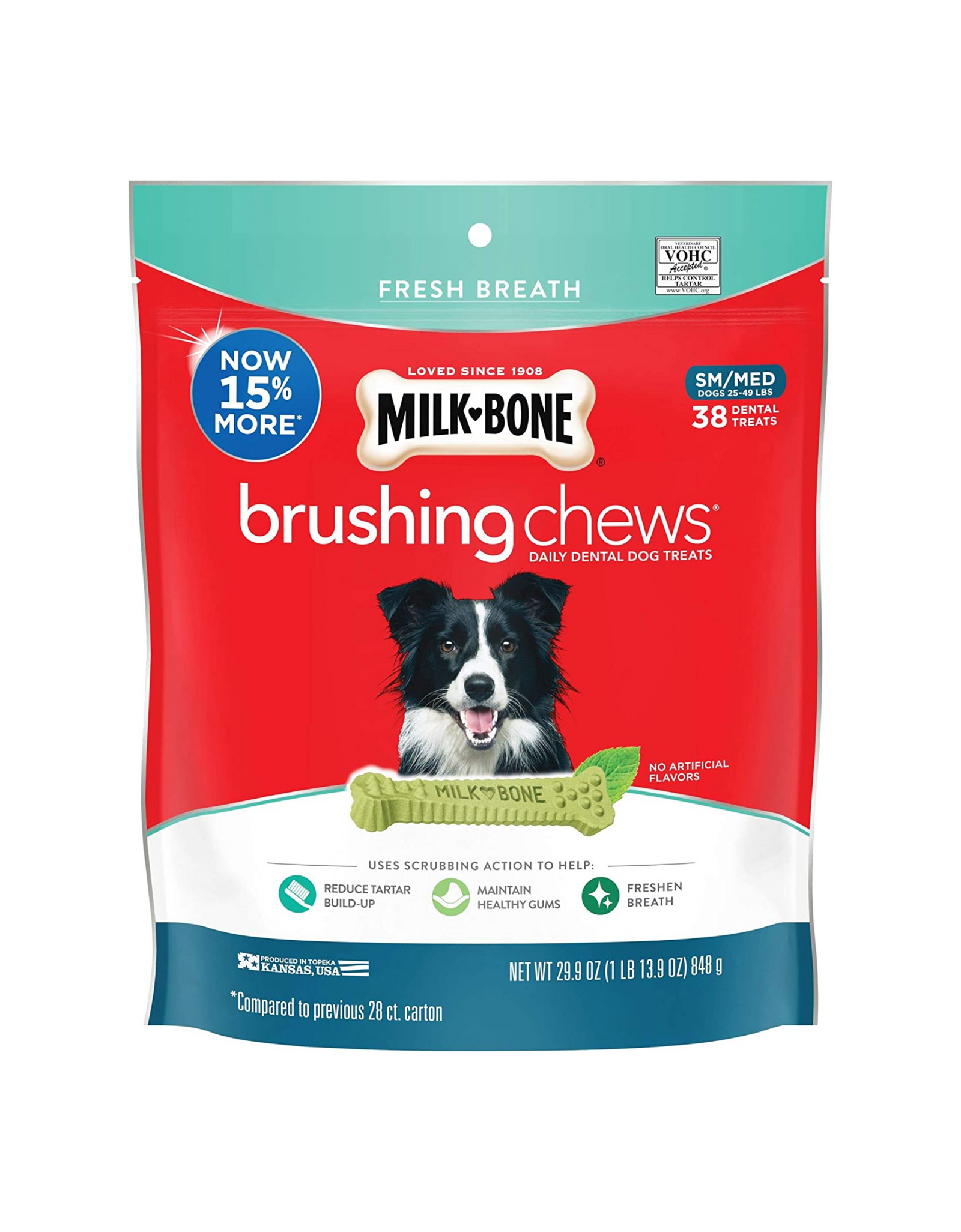 Milk-Bone Fresh Breath Brushing Chews, Small/Medium 38 Dental Treats