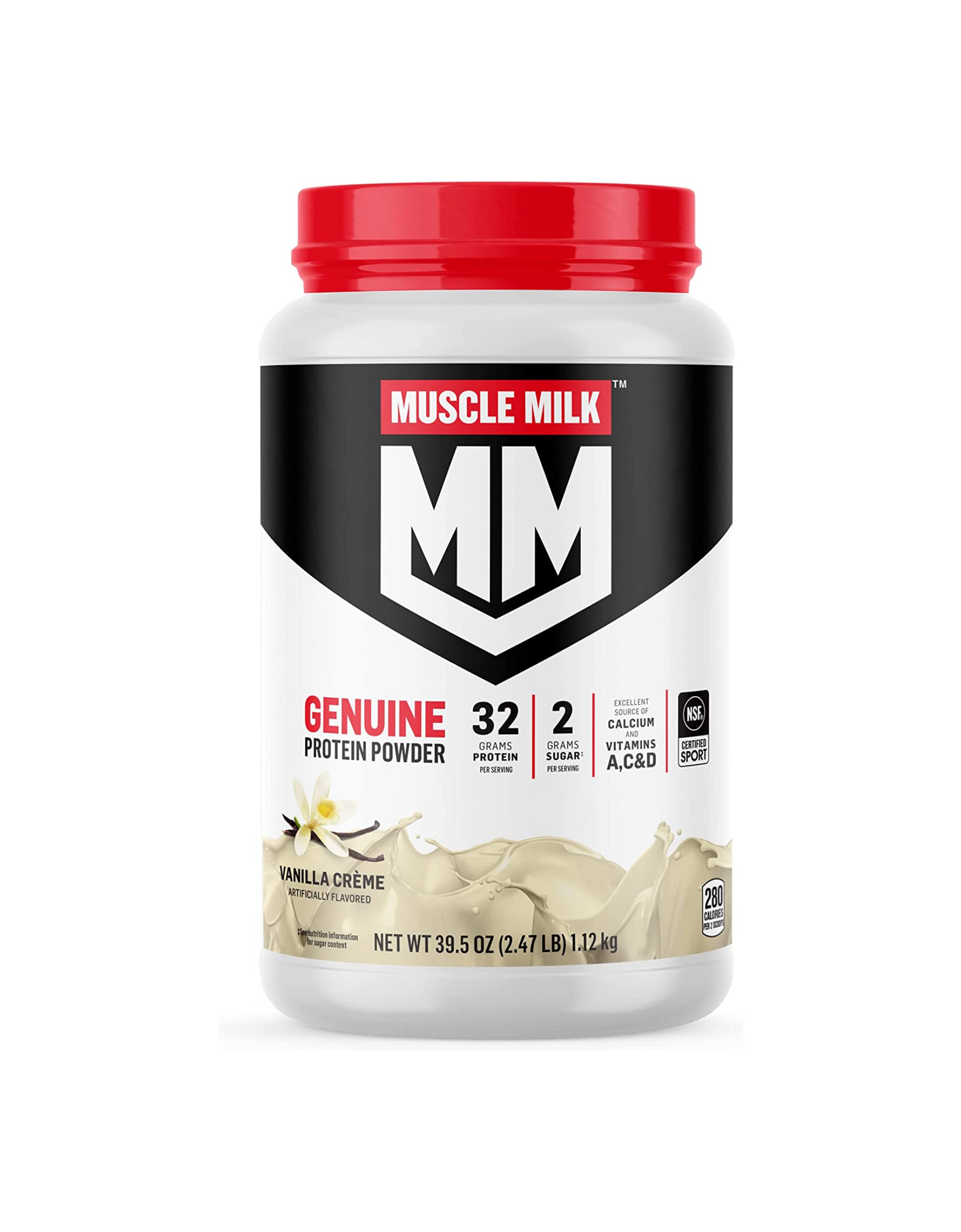 Muscle Milk Genuine Protein Powder, Vanilla Crème, 16 Servings, 32g Protein, 2g Sugar, Calcium, Vitamins A, C & D, 2.47 lbs. (Packaging May Vary)