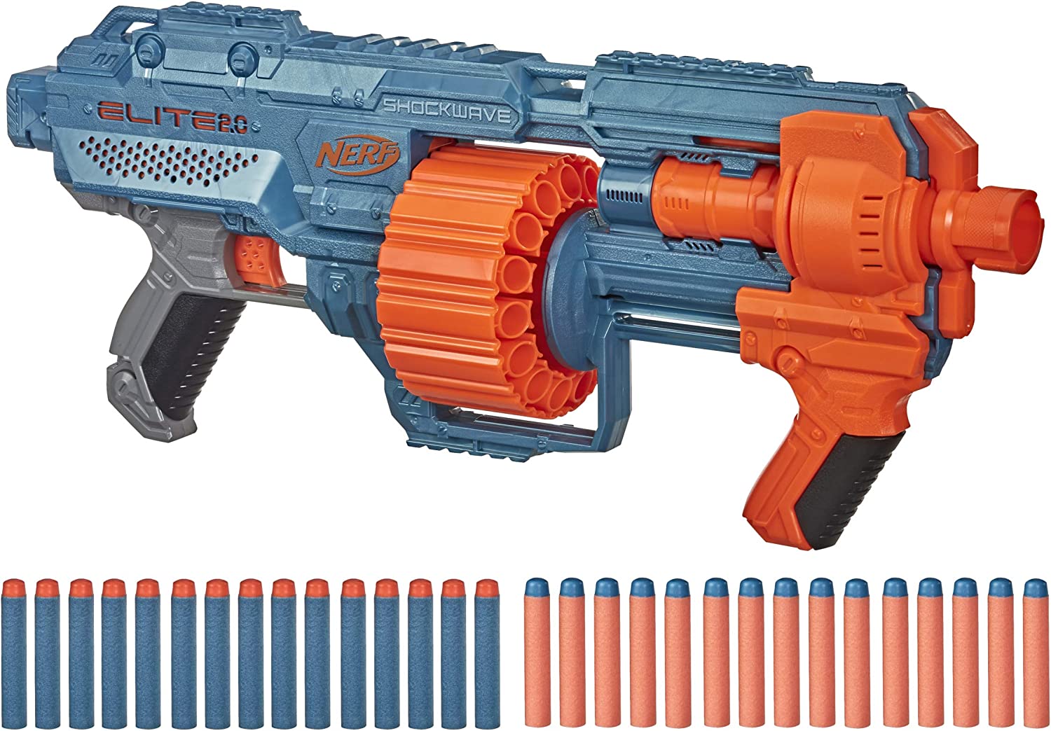 NERF Elite 2.0 Shockwave RD-15 Blaster - with 30 Official Nerf Darts To Fully Load The 15-Dart Rotating Drum And 15 More Darts For Reloading