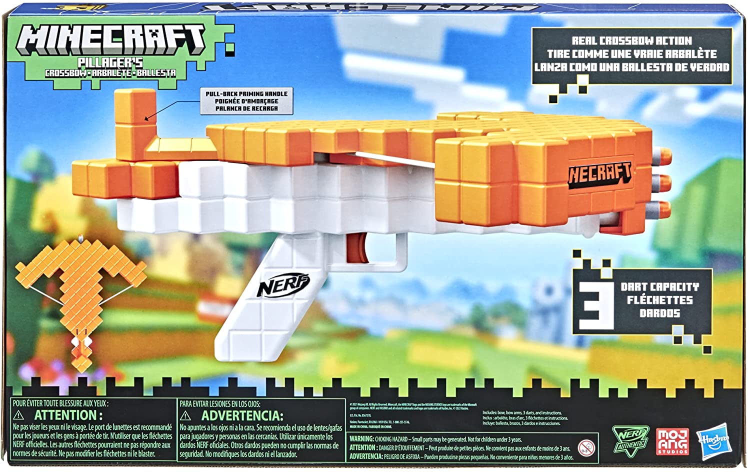 Nerf Minecraft Pillager's Crossbow Dart-Blasting Crossbow - Includes 3 Official Elite foam Darts