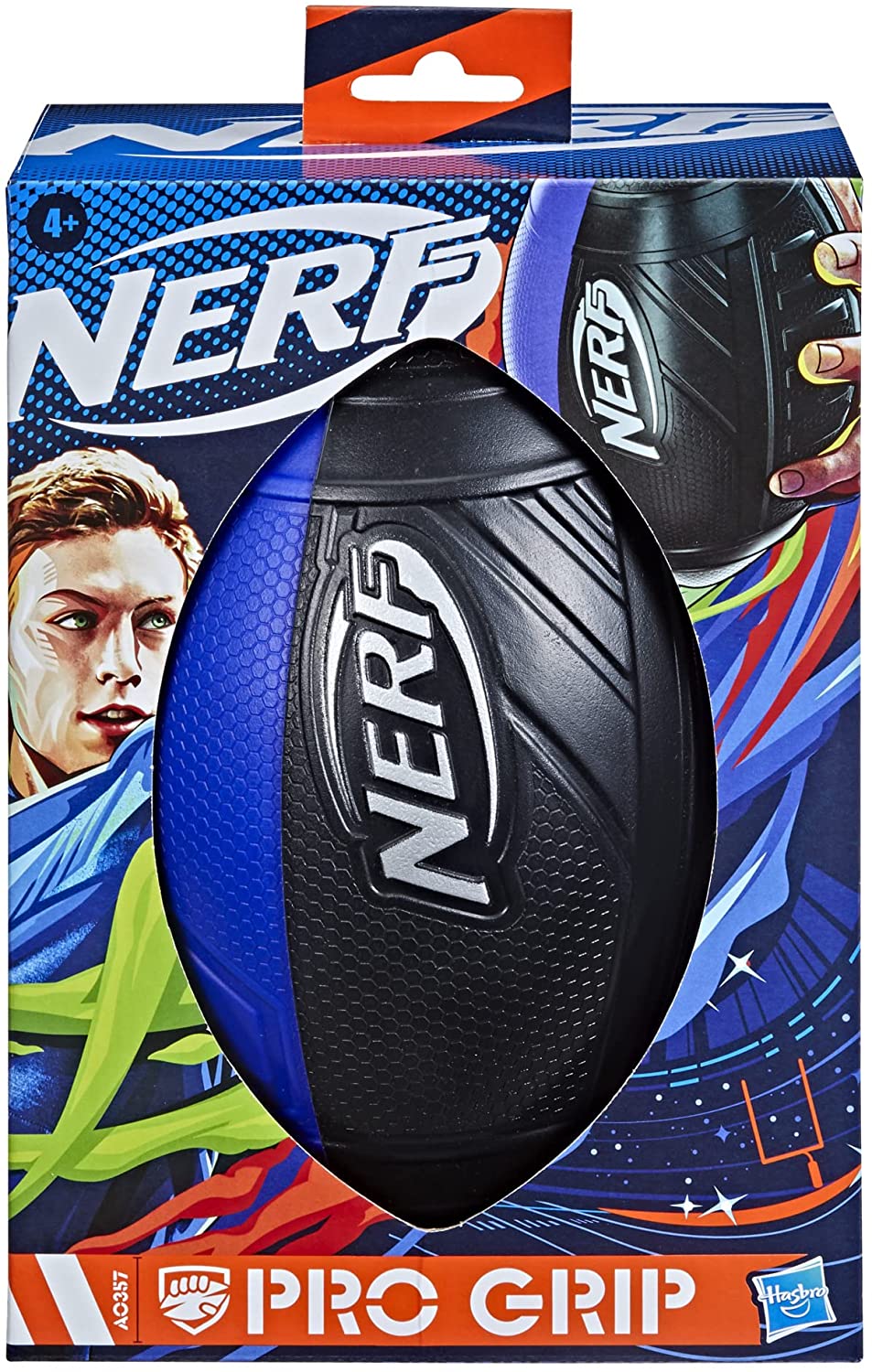 Nerf Pro Grip Classic Foam Football, Blue - Easy to Catch and Throw and Indoor Outdoor Play