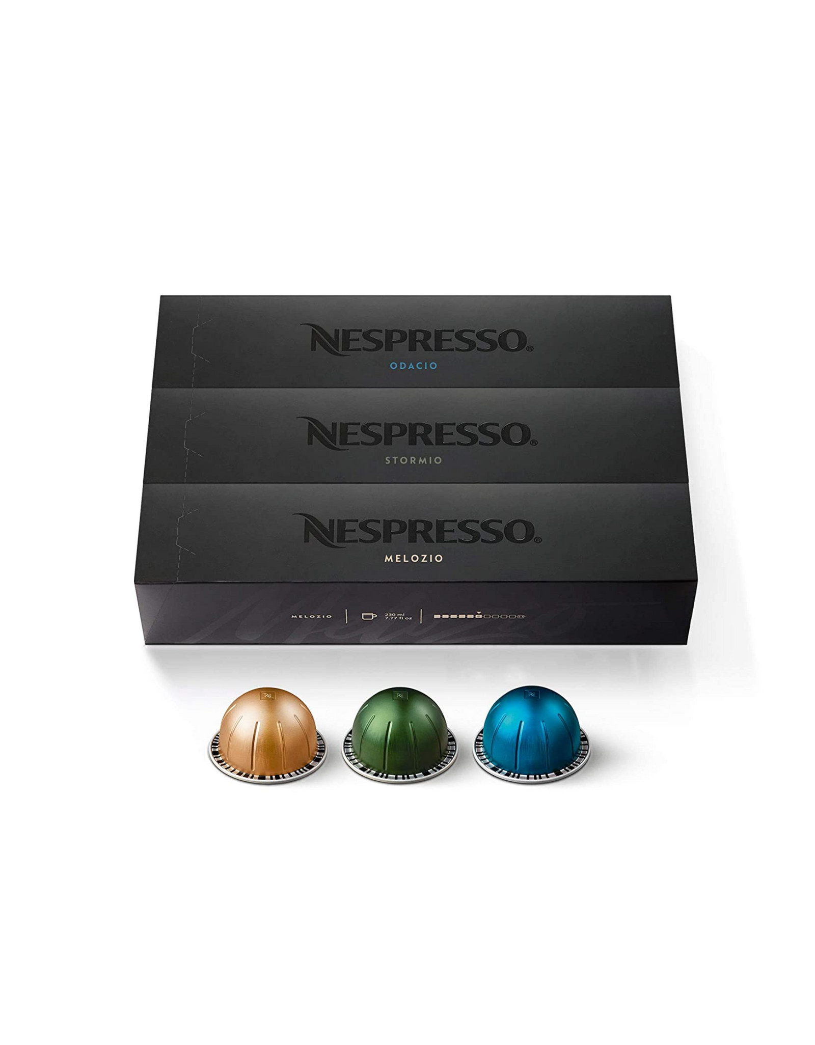Nespresso Capsules VertuoLine, Medium and Dark Roast Coffee, Variety Pack, Odacio, Stormio, Melozio, 7.77 oz, 30 Ct