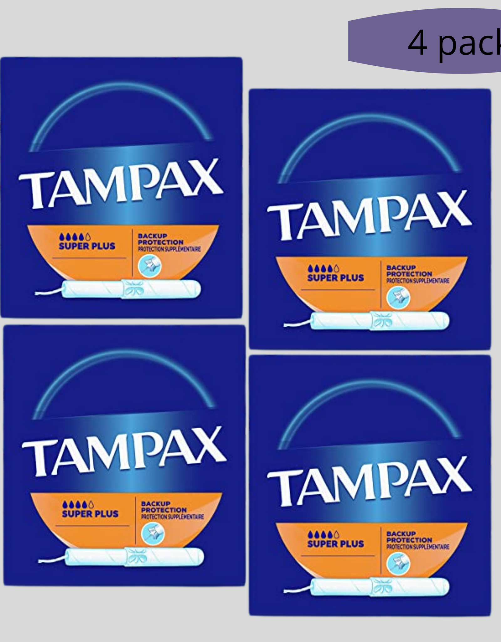 Tampax Cardboard Applicator Tampons, Super Plus Absorbency, 4 pack of 20's