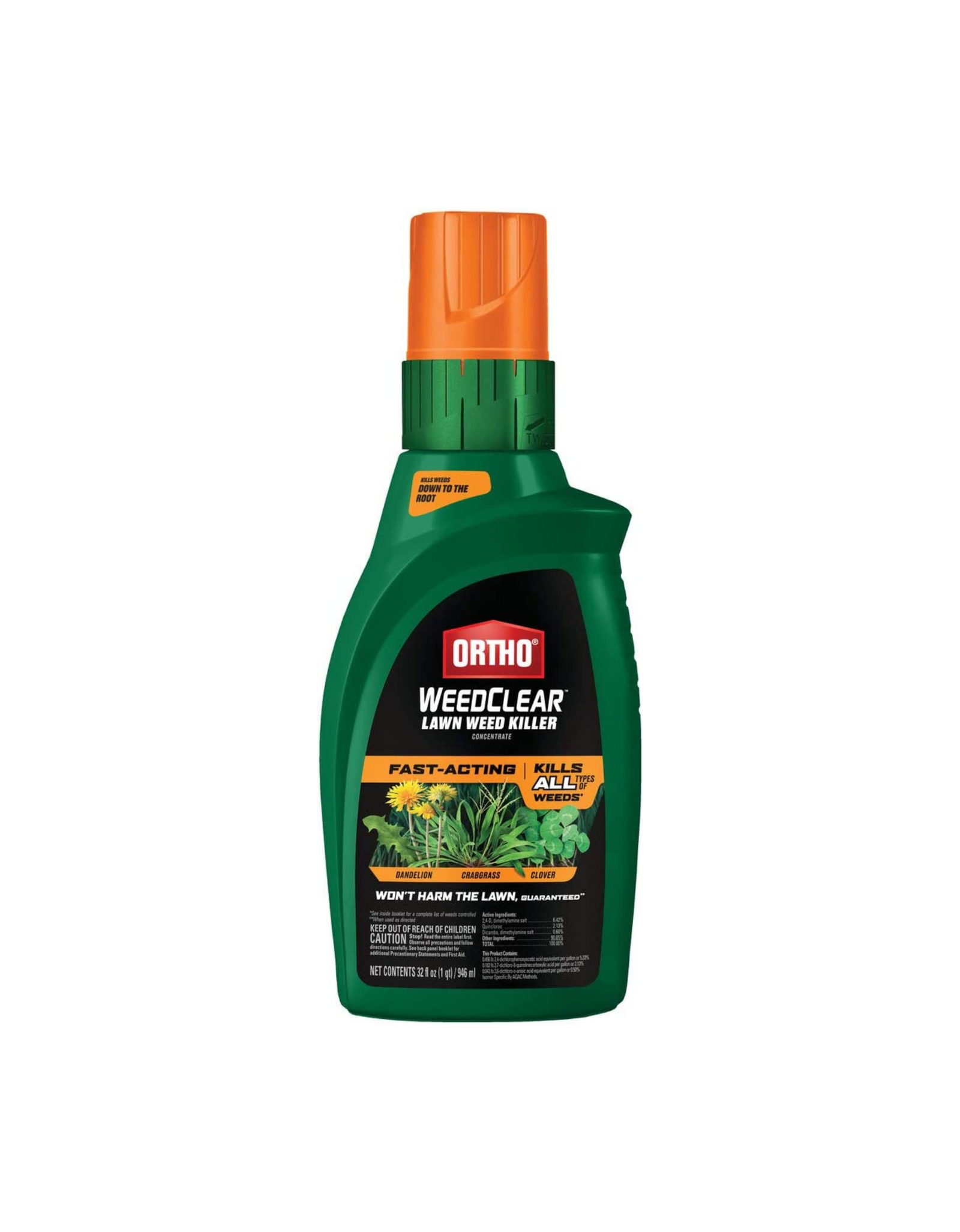 Ortho WeedClearLawn Weed Killer Concentrate, Fast-Acting, Kills Dandelion, Crabgrass and Clover to the Root, 32 oz.