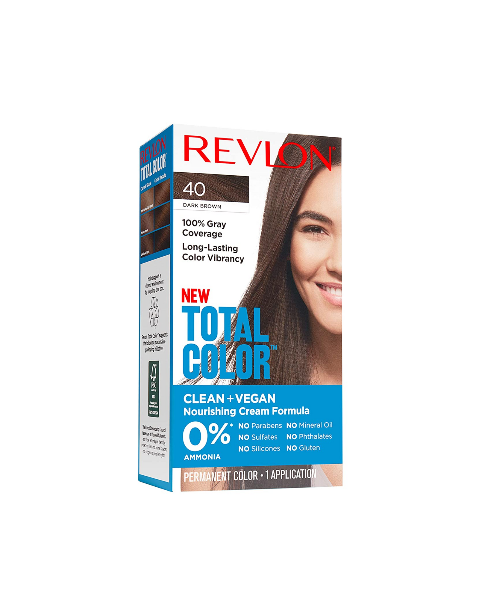 Permanent Hair Color by Revlon, 100% Gray Coverage, Long-Lasting Color Vibrancy, 40 Dark Brown, 3.5 Oz
