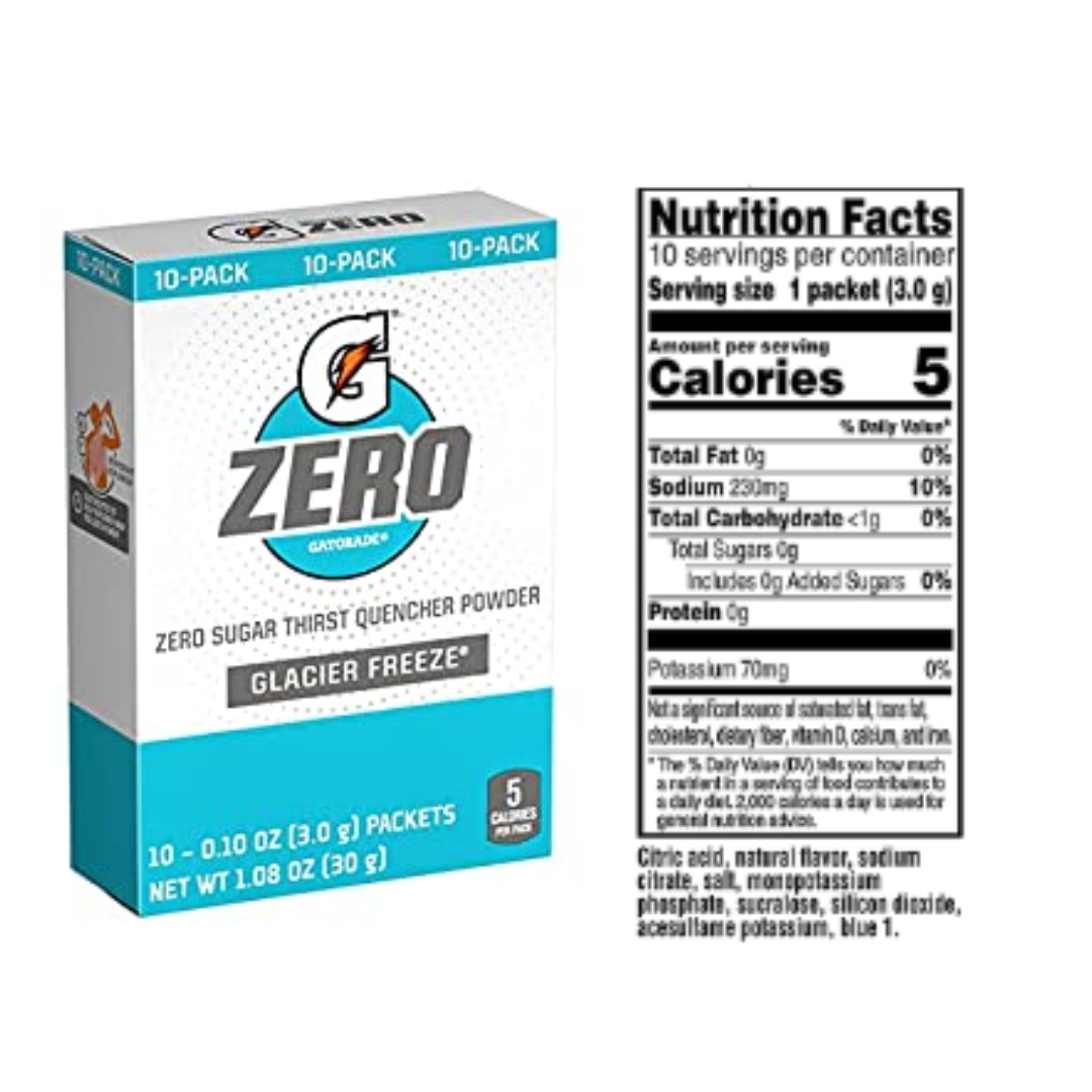 Gatorade G Zero Powder, Glacier Freeze, 0.10 Ounce Each Packets - 120 Pack