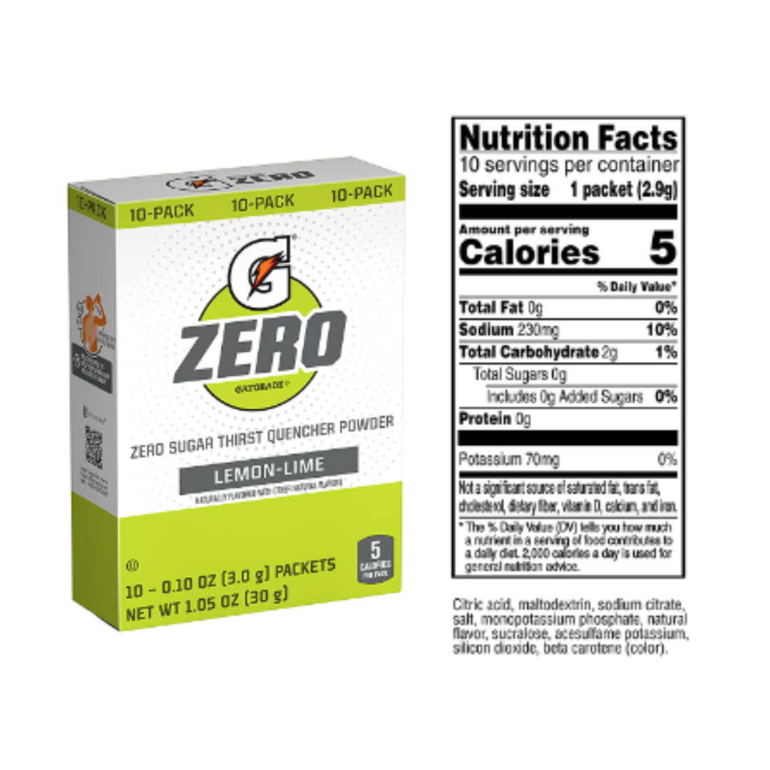 Gatorade G Zero Powder, Lemon Lime, 0.10 Ounce Each Packets - 120 Pack