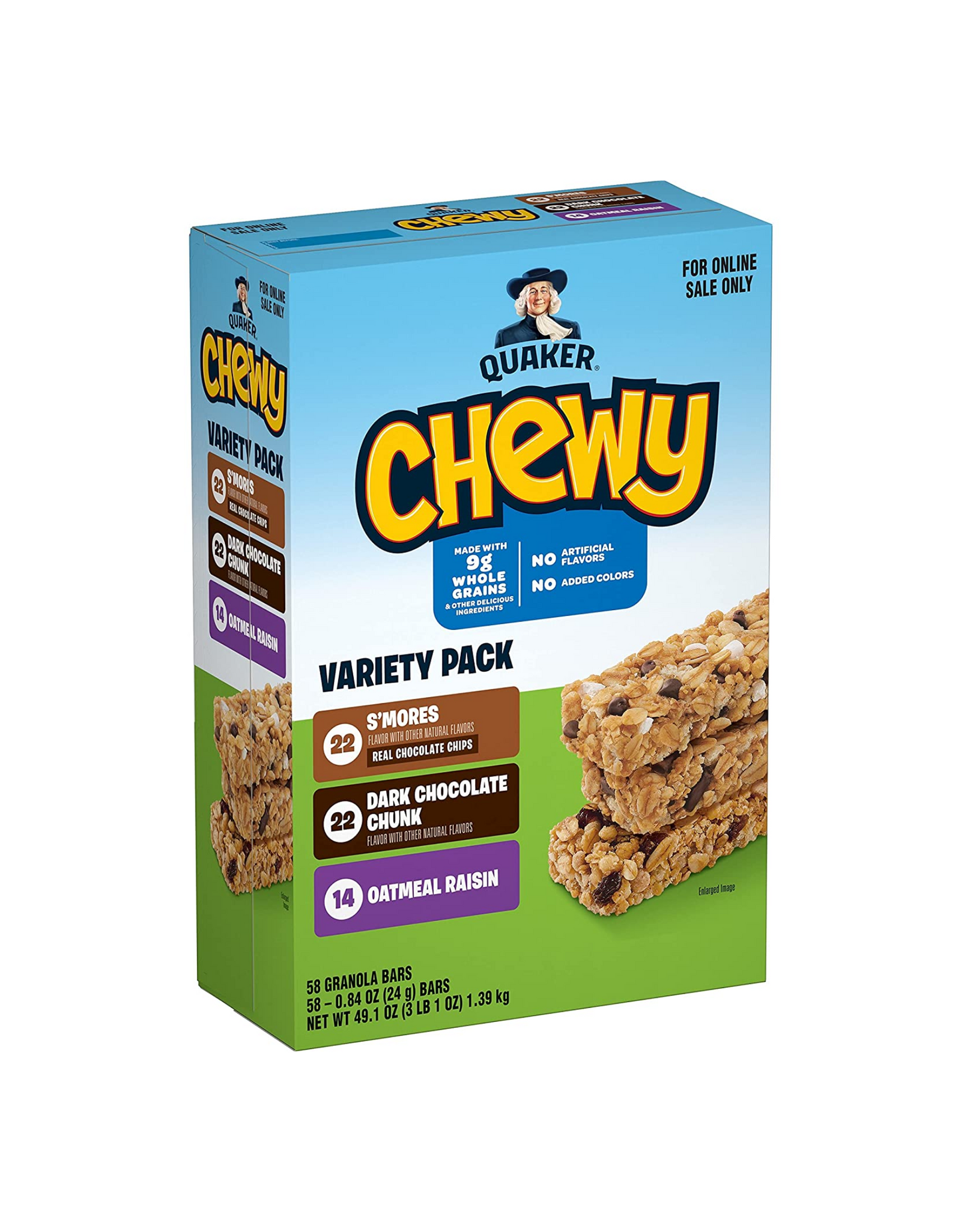 Quaker Chewy Granola Bars, 3 Flavor Back to School Variety Pack, 49.1 oz in Total (58 Bars)