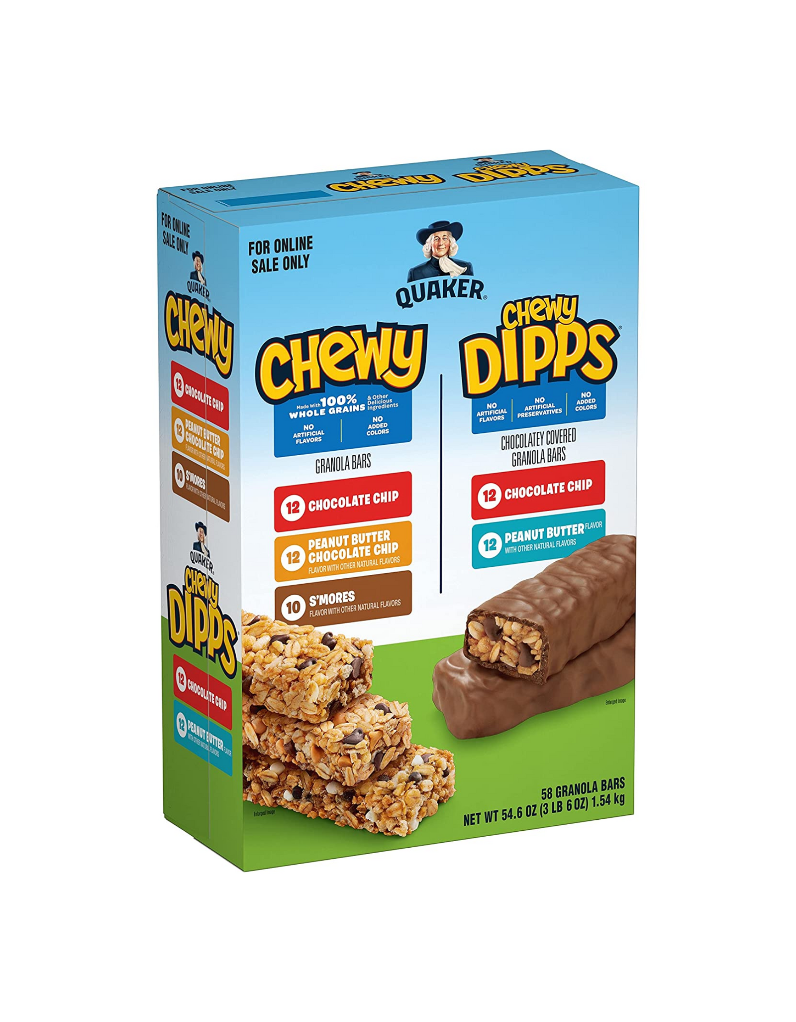 Quaker Chewy Granola Bars, Chewy & Dipps Variety Pack, 0.84 oz each bar (58 Bars)