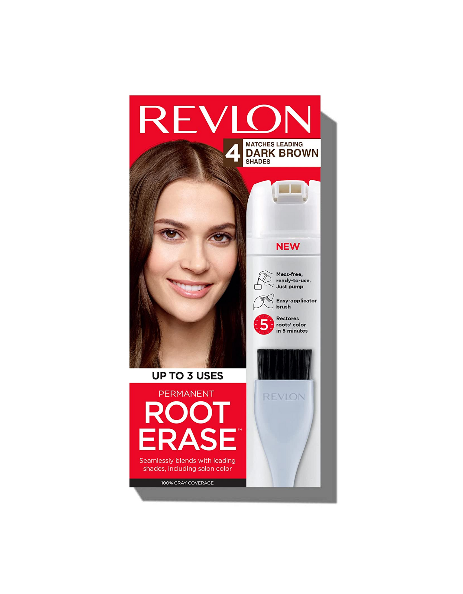Revlon Root Erase Permanent Hair Color, 100% Gray Coverage, 4 Dark Brown , 3.2 oz