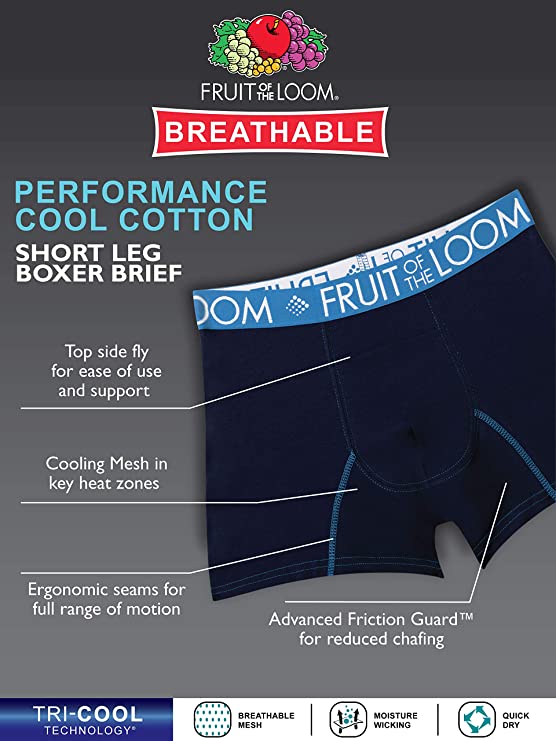 Fruit of the Loom Men's Breathable Boxer Briefs, Short Leg