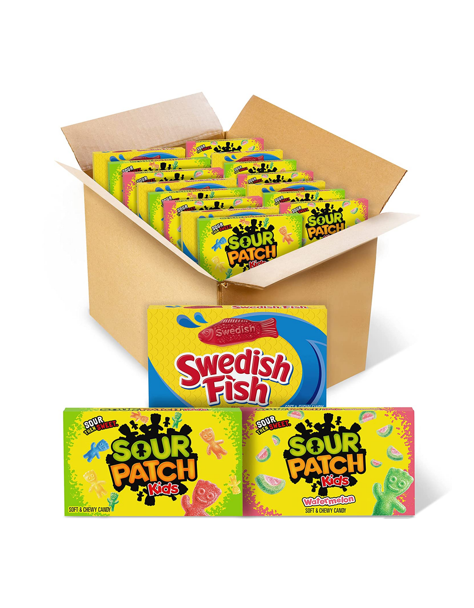 SOUR PATCH KIDS Original Candy, SOUR PATCH KIDS Watermelon Candy & SWEDISH FISH Candy Variety Pack, 15 Movie Theater Candy Boxes