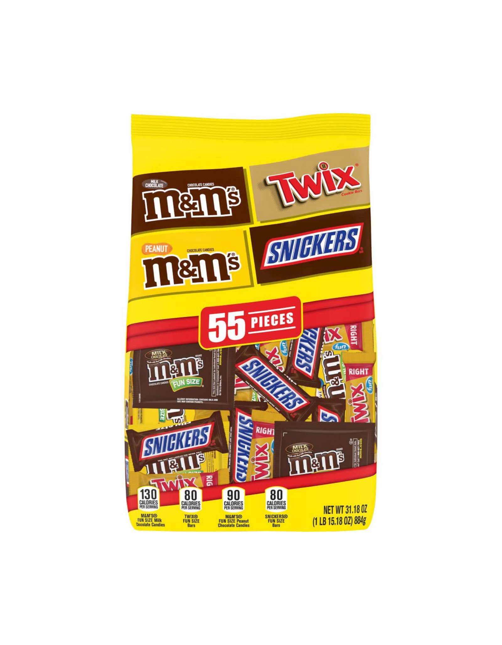 Snickers, M&M's & Twix Fun Size Cholocate Candy, Variety Mix, 31.18 oz, 55 Ct