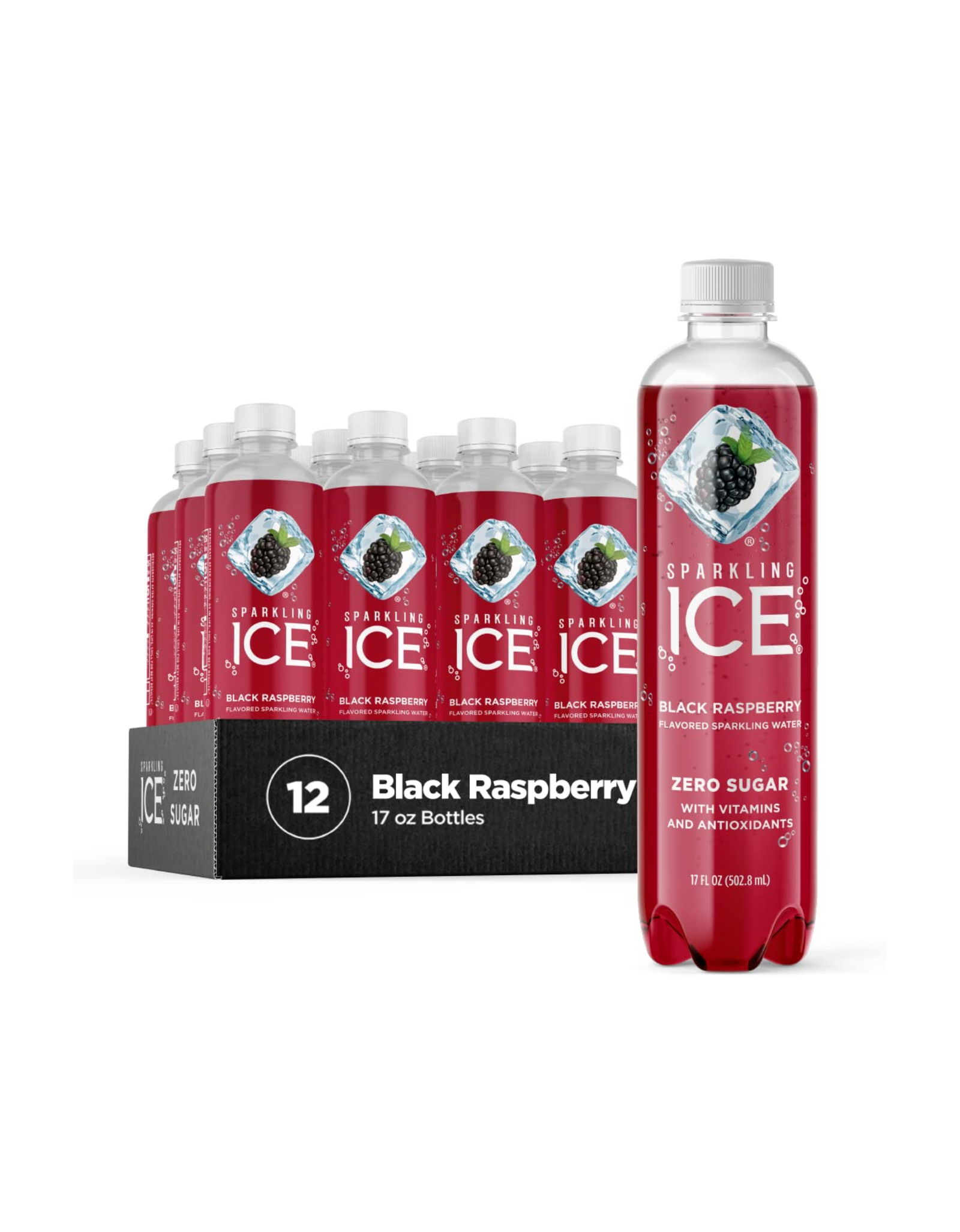 Sparkling ICE, Black Raspberry Sparkling Water, with Vitamins and Antioxidants, 17 fl oz (Pack of 12)