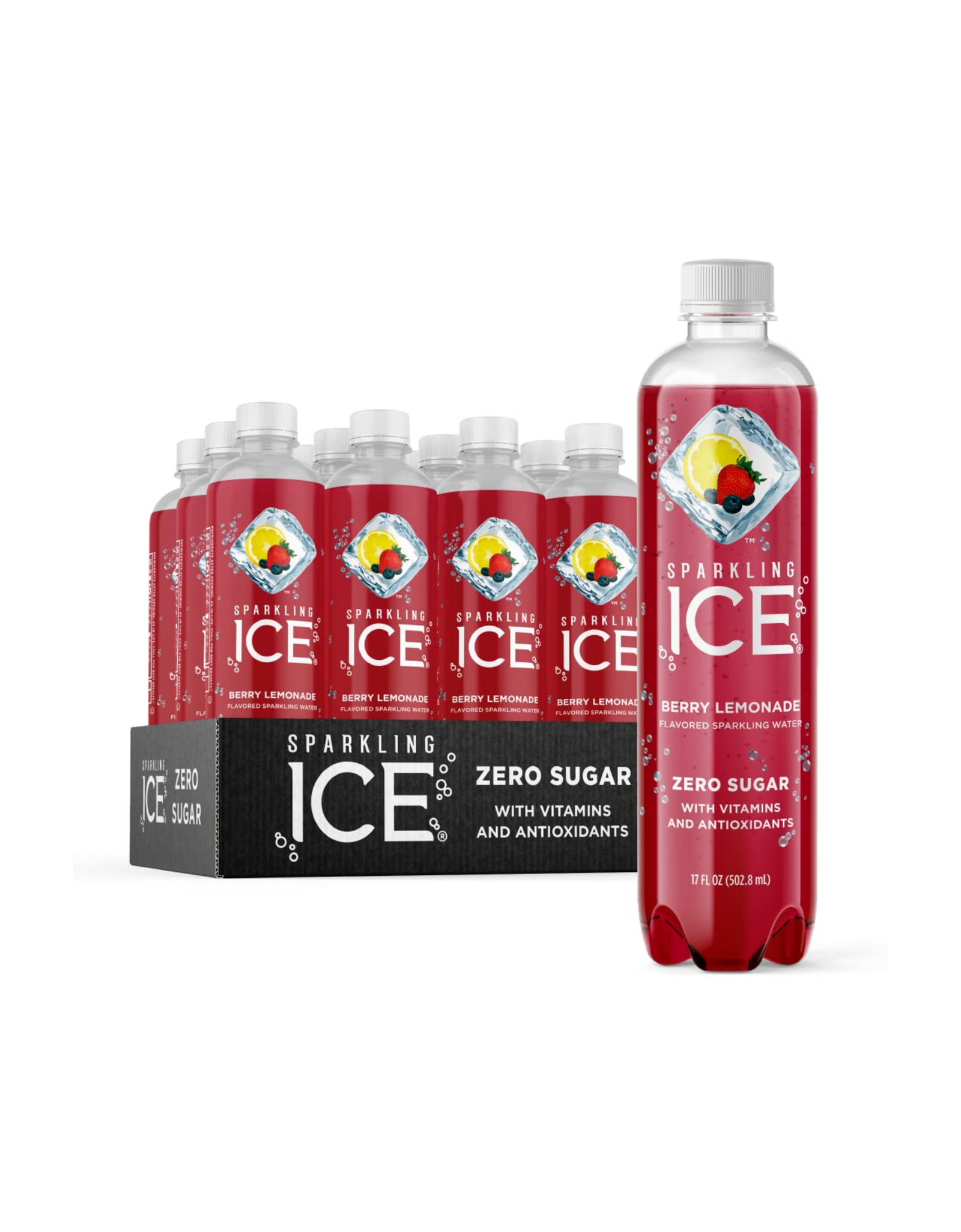 Sparkling Ice, Berry Lemonade Sparkling Water, with Vitamins and Antioxidants, 17 fl oz (Pack of 12)