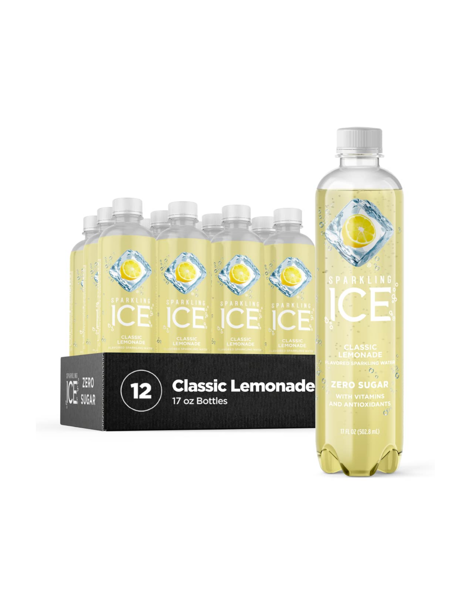 Sparkling Ice, Classic Lemonade Sparkling Water, with Vitamins and Antioxidants, 17 oz (Pack of 12)