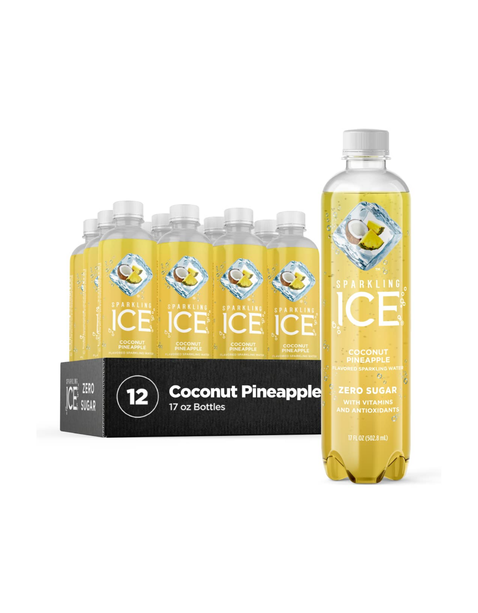Sparkling Ice, Coconut Pineapple Sparkling Water, with Vitamins and Antioxidants, 17 fl oz (Pack of 12)