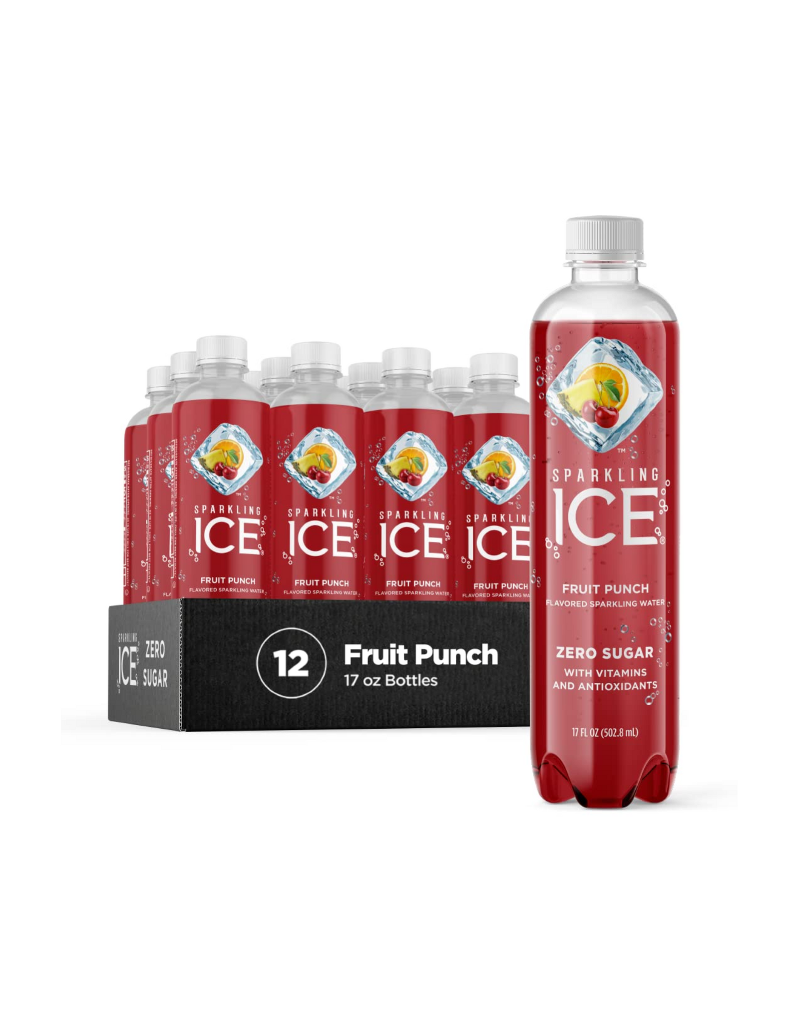 Sparkling Ice, Fruit Punch Sparkling Water, with Antioxidants and Vitamins, 17 fl oz (Pack of 12)