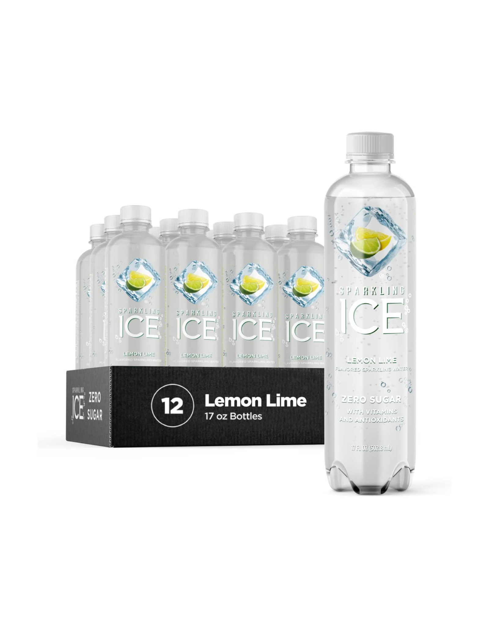 Sparkling Ice, Lemon Lime Sparkling Water, with Vitamins and Antioxidants, 17 fl oz (Pack of 12)