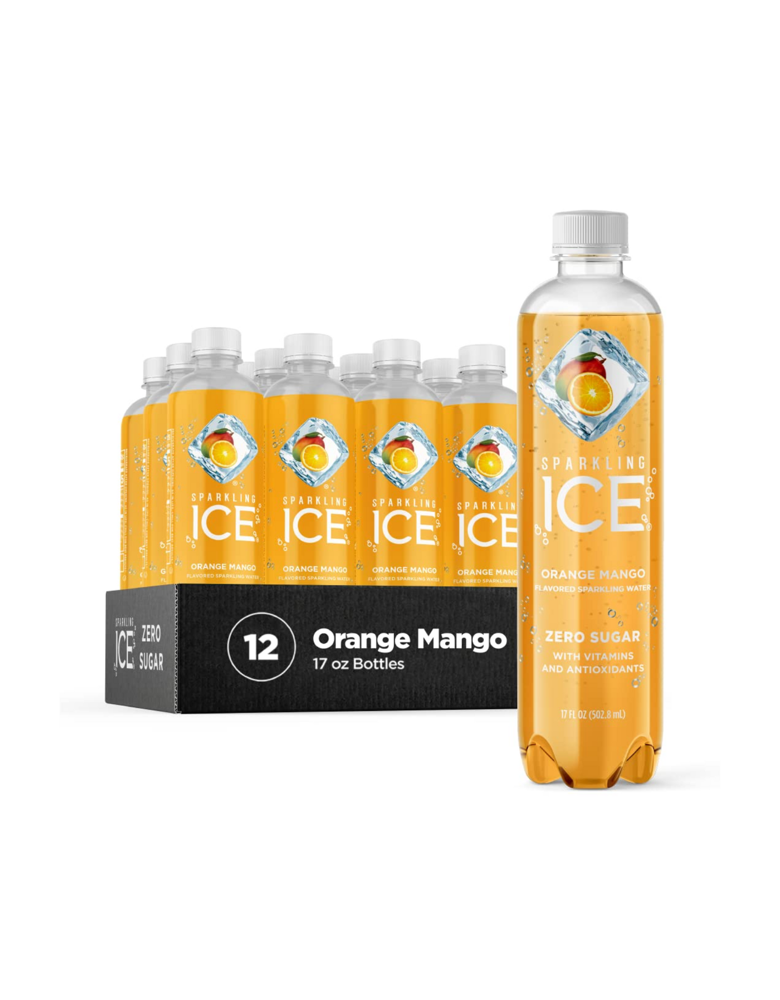 Sparkling Ice, Orange Mango Sparkling Water, with Vitamins and Antioxidants, 17 fl oz (Pack of 12)