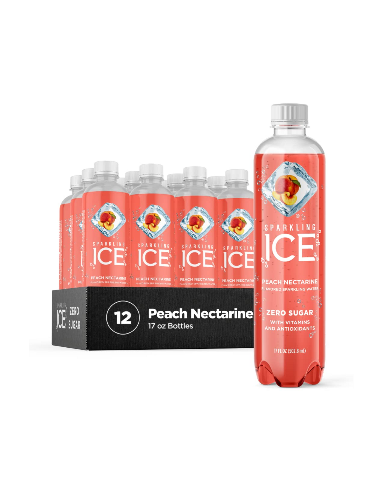 Sparkling Ice, Peach Nectarine Sparkling Water, with Vitamins and Antioxidants, 17 fl oz (Pack of 12)