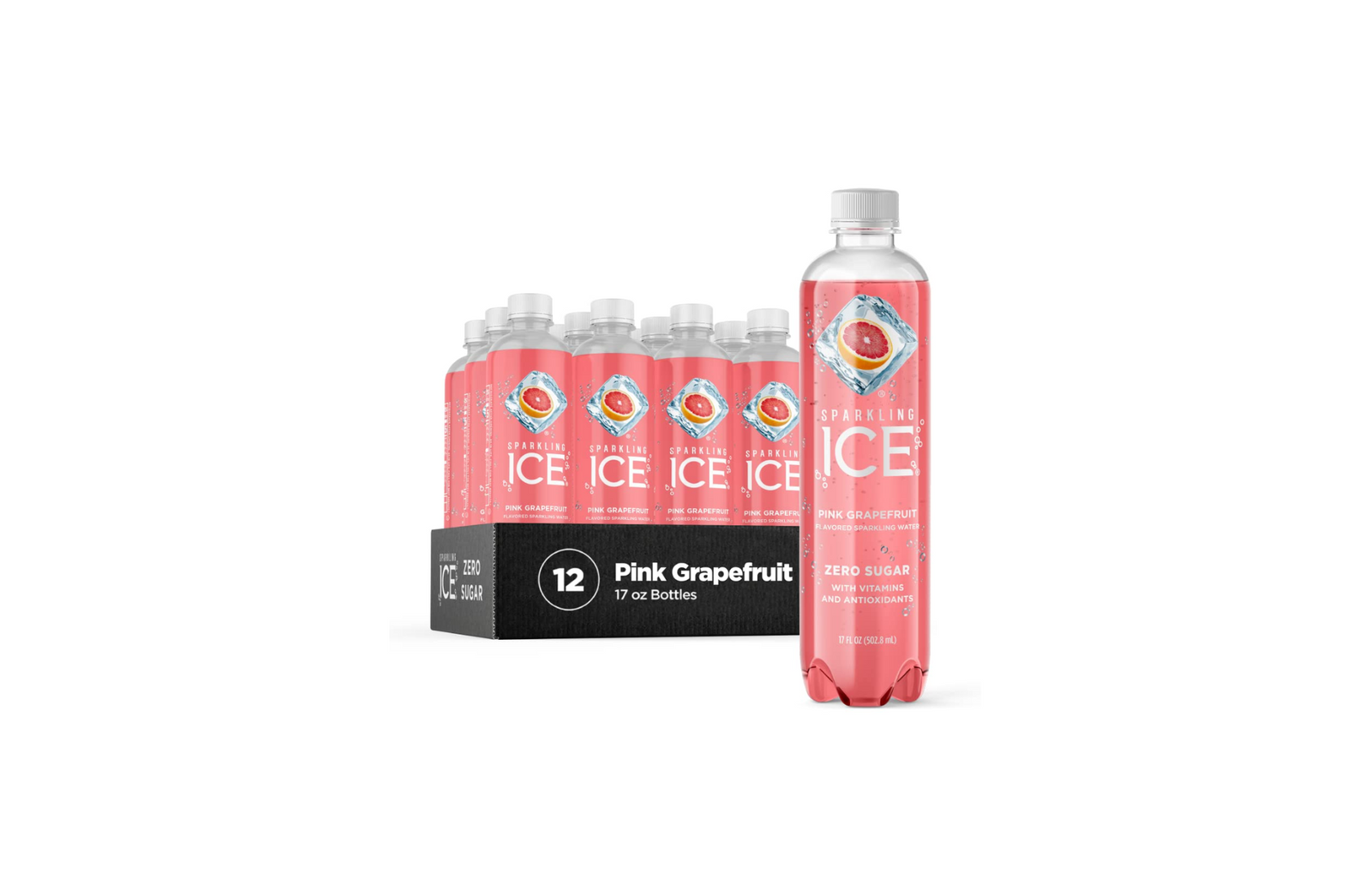 Sparkling Ice, Pink Grapefruit Sparkling Water, with Antioxidants and Vitamins, 17 fl oz (Pack of 12)