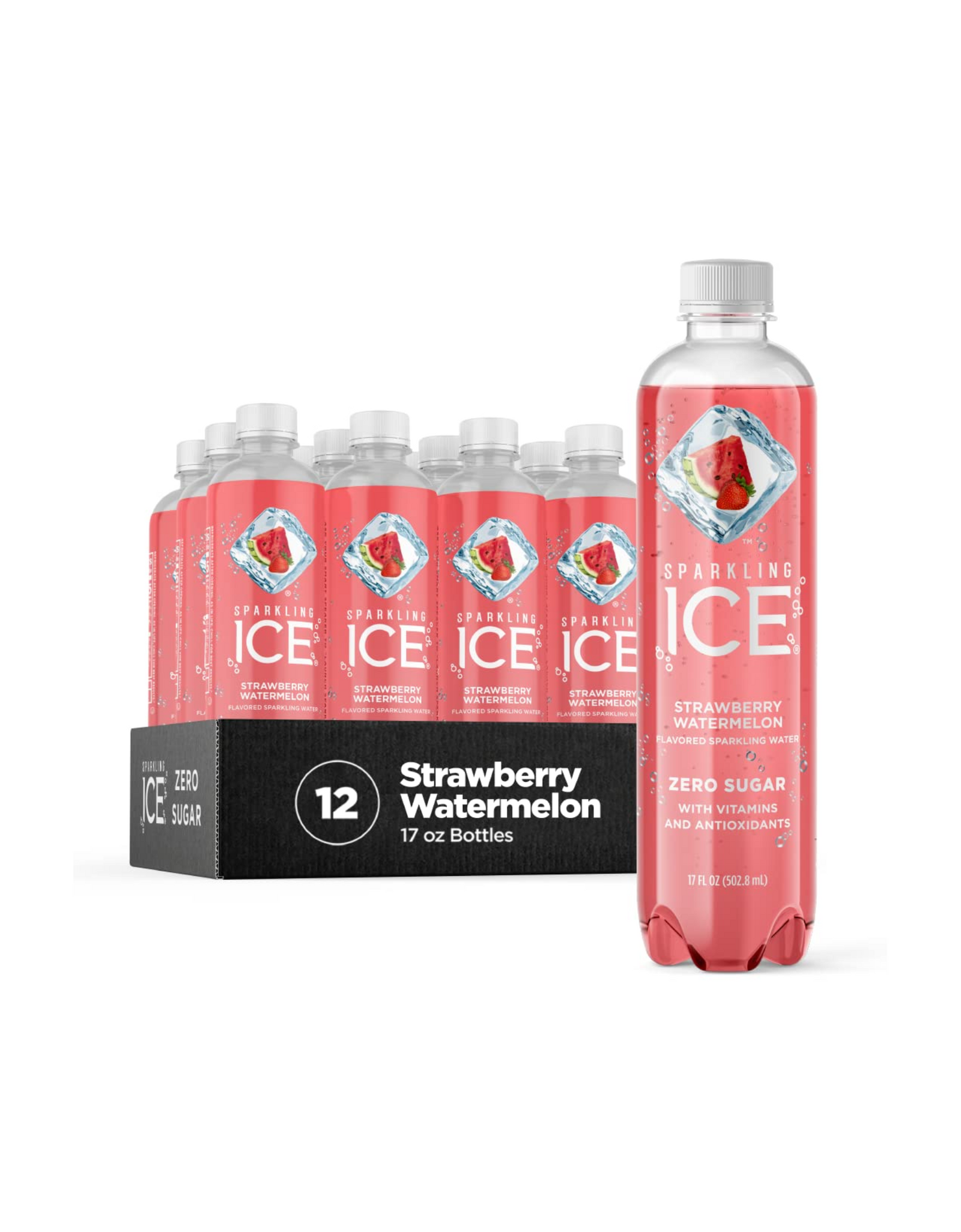 Sparkling Ice, Strawberry Watermelon Sparkling Water, with Vitamins and Antioxidants, 7 fl oz (Pack of 12)