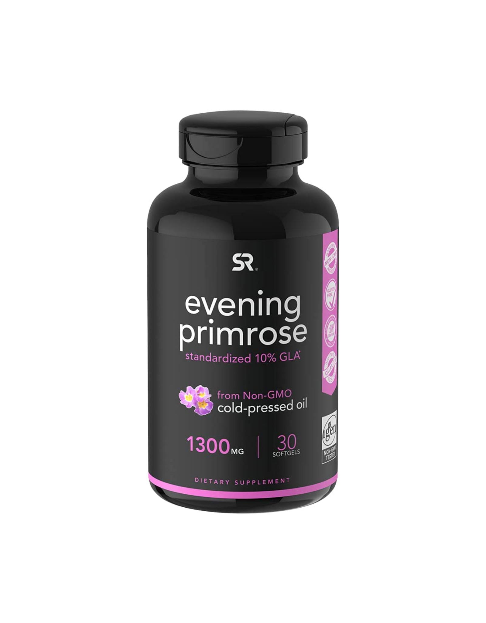 Sports Research Evening Primrose Oil, from Non-GMO, Cold-pressed Oil, 1300 Mg (30 Softgels)