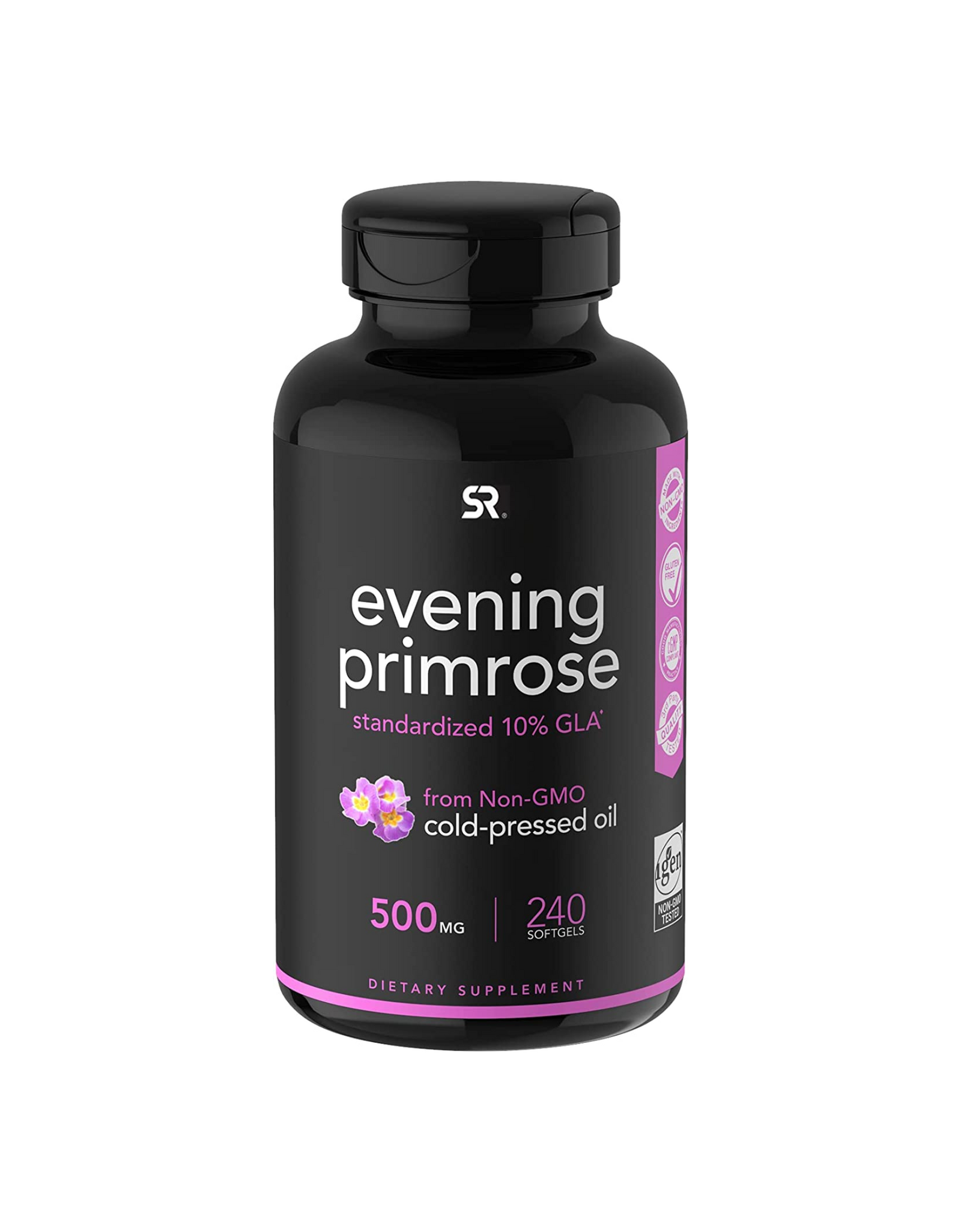 Sports Research Evening Primrose Oil, from Non-GMO, Cold-pressed Oil, 500 Mg (240 Softgels)