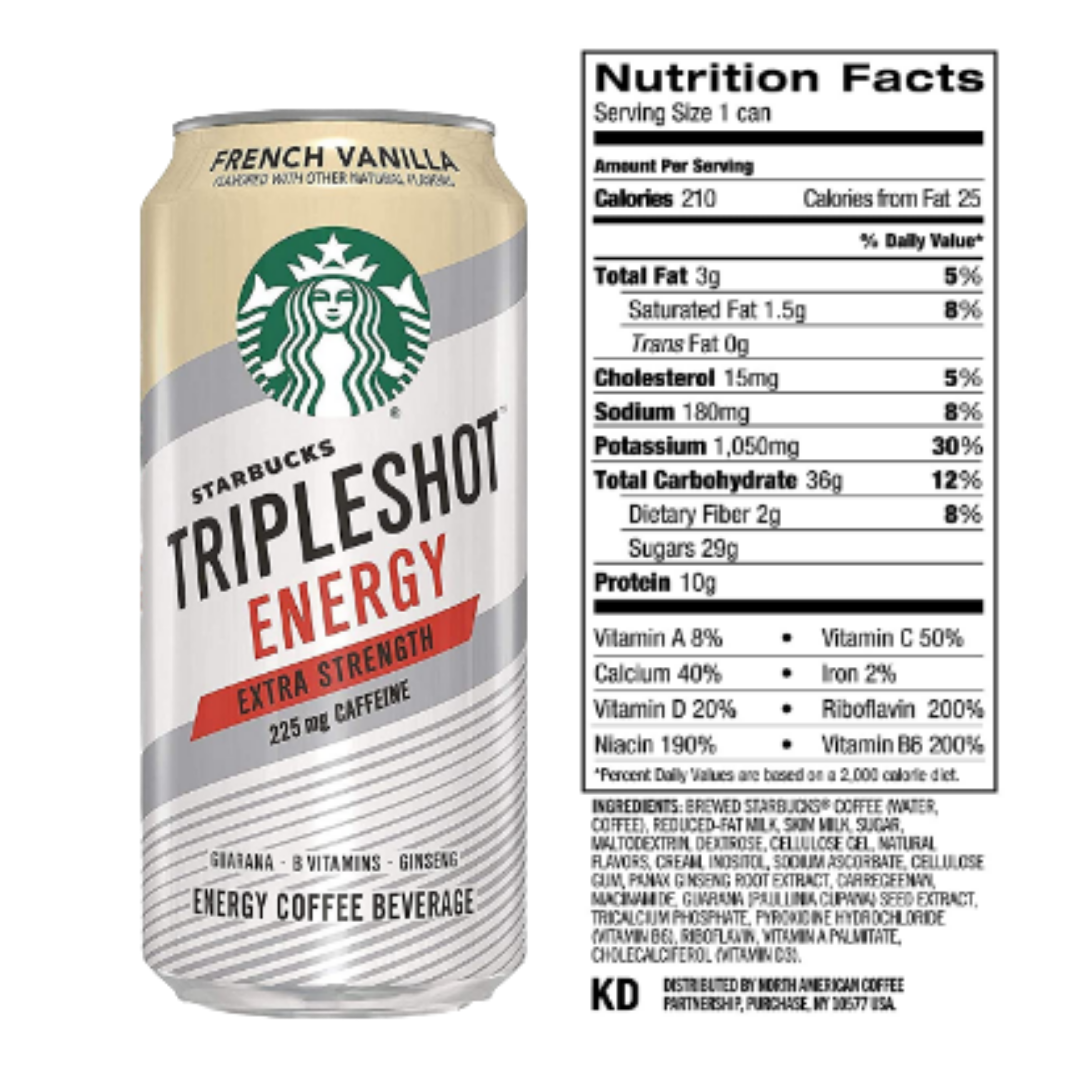 Starbucks Tripleshot Energy Extra Strength Espresso Coffee Beverage, French Vanilla, 15 Ounce - Pack of 12