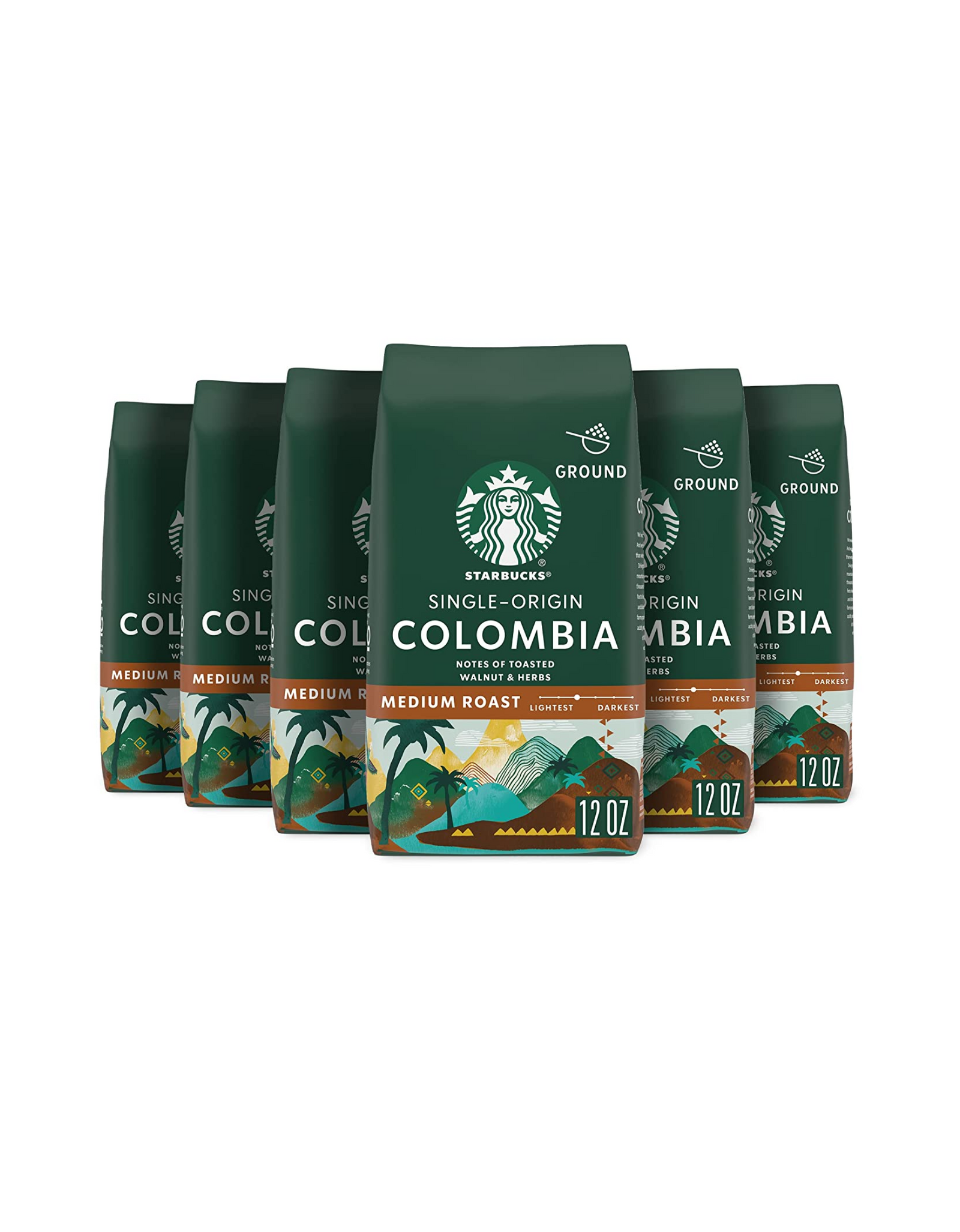 Starbucks Ground Coffee—Medium Roast Coffee, Colombia, 100% Arabica, 6 bags (12 oz each)