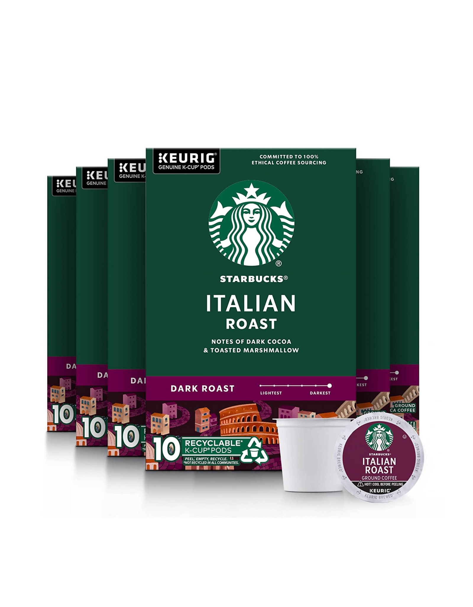 Starbucks K-Cup Coffee Pods Dark Roast Coffee, 100% Arabica, Italian Roast, 6 boxes (60 pods total)