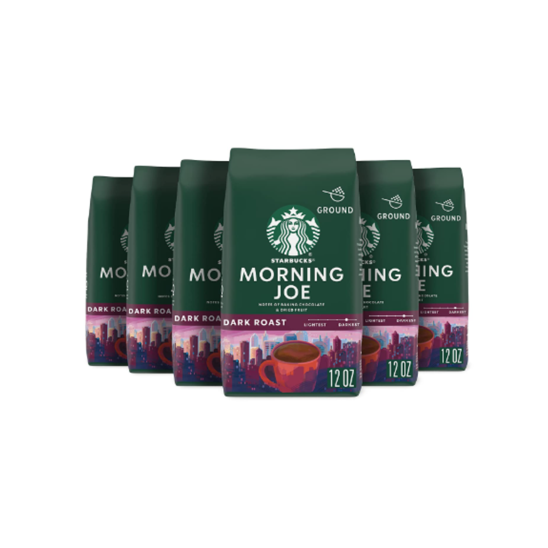 Starbucks Ground Coffee, Dark Roast Coffee, Morning Joe, 100% Arabica, 12 Ounce - 6 Pack