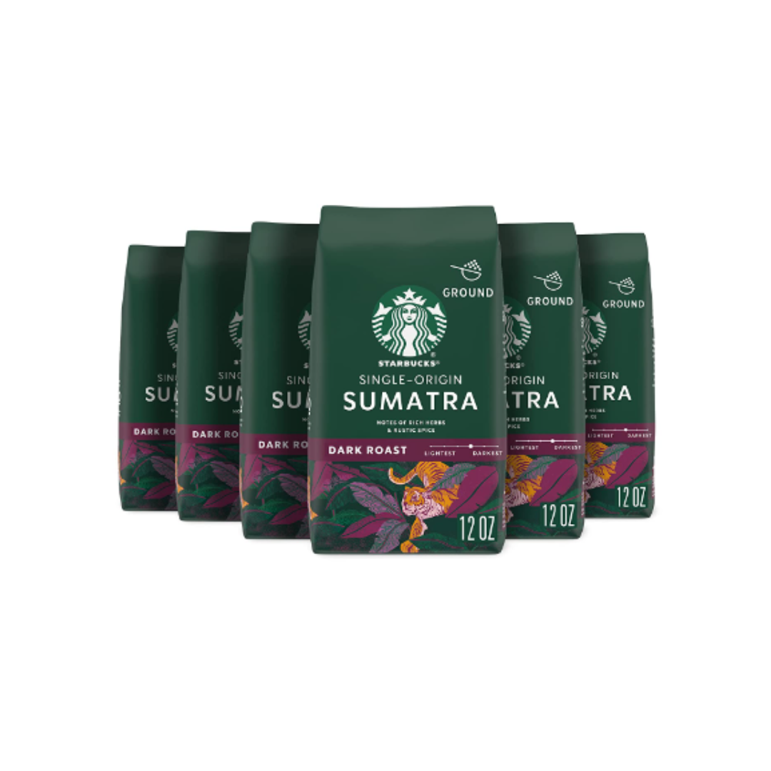 Starbucks Ground Coffee, Dark Roast Coffee, Sumatra, 100% Arabica, 12 Ounce - 6 Pack