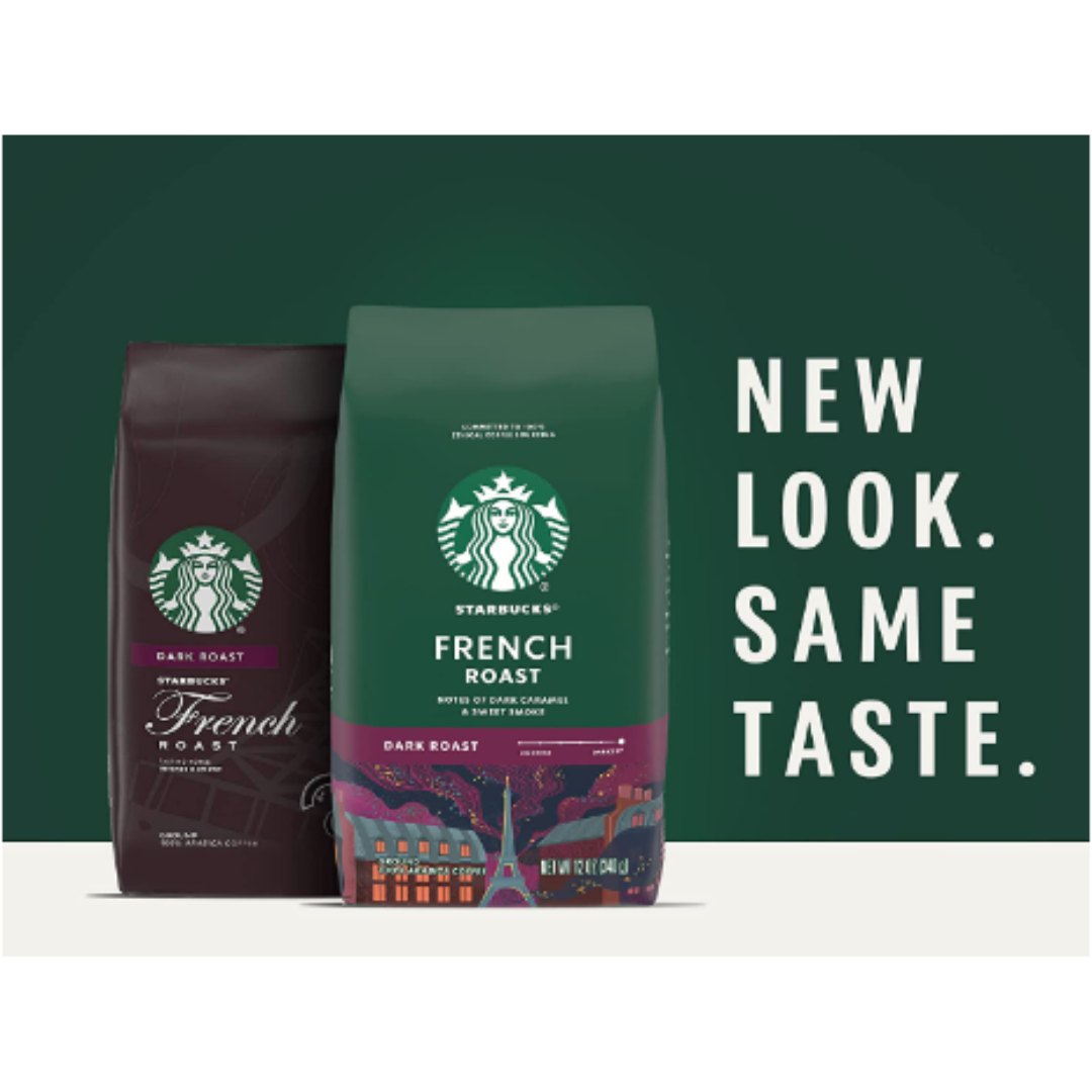 Starbucks Ground Coffee, Dark Roast Coffee, French Roast, 100% Arabica, 18 Ounce - 6 Pack