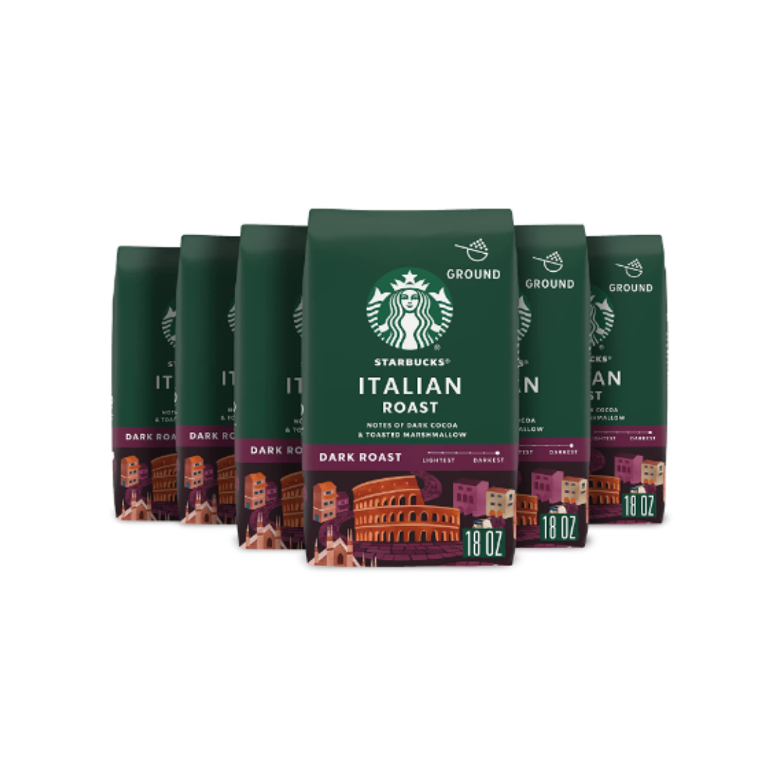 Starbucks Ground Coffee, Dark Roast Coffee, Italian Roast, 100% Arabica, 18 Ounce - 6 Pack