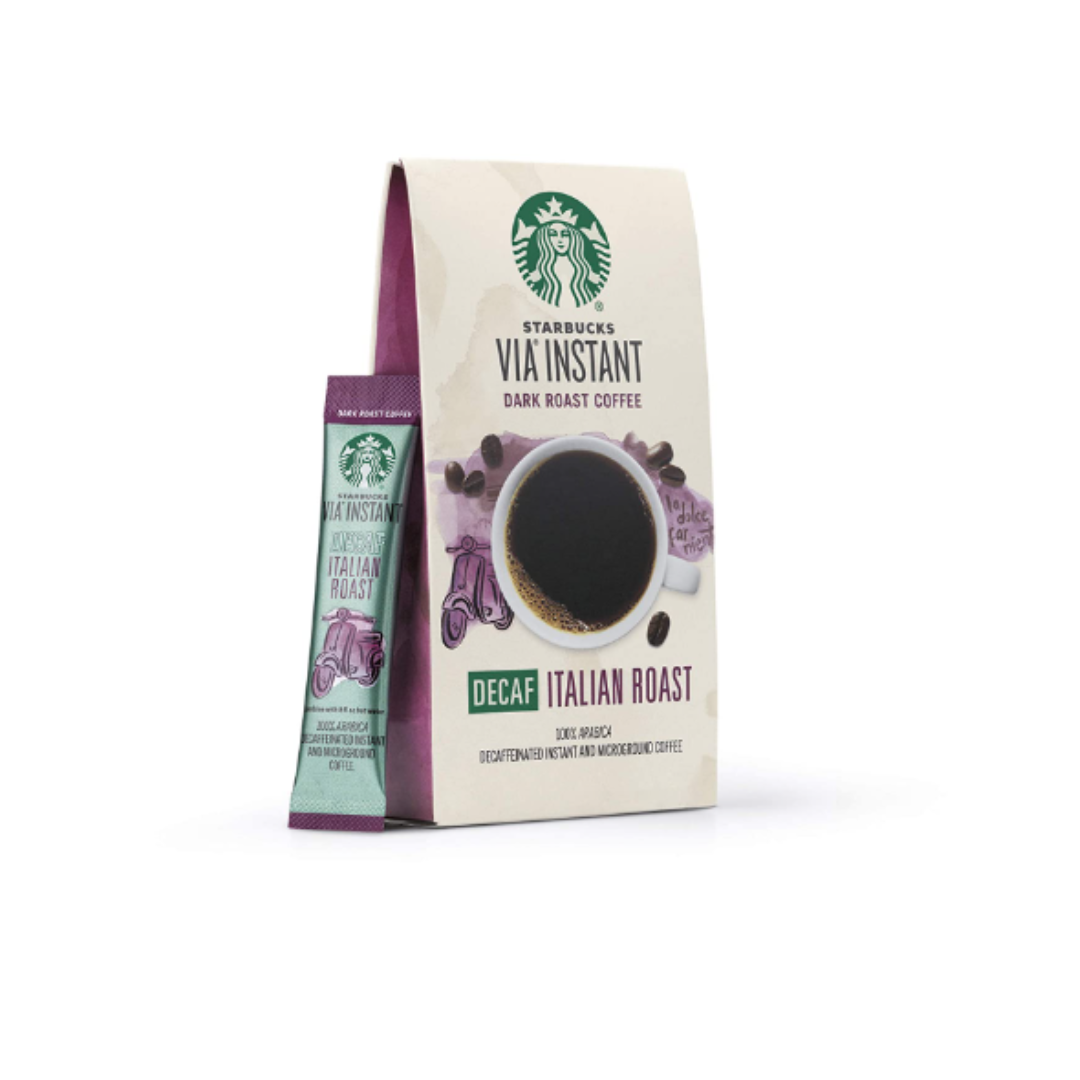 Starbucks VIA Instant Decaf Italian Roast Dark Roast Coffee, 12 boxes - 84 Packets Total