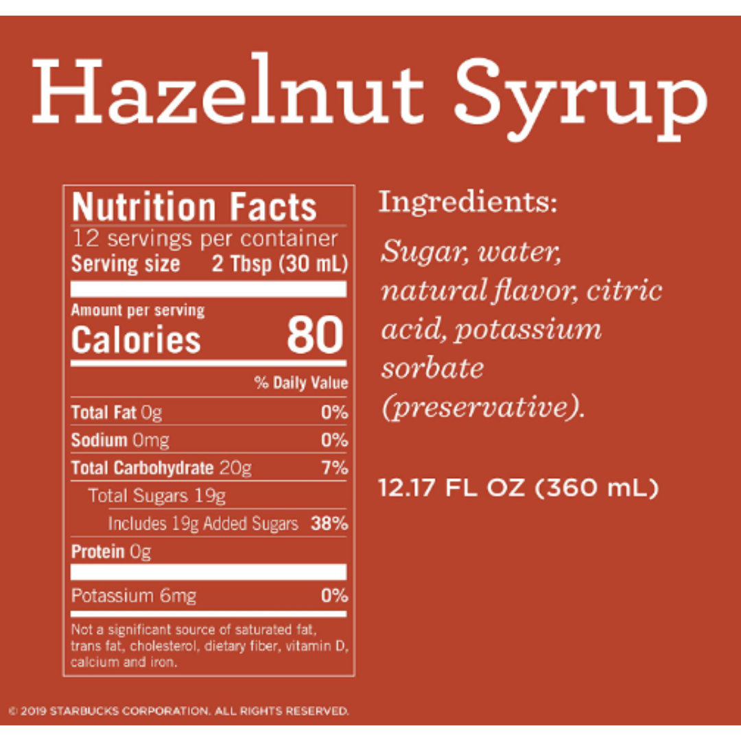 Starbucks Naturally Flavored Coffee Syrup, Hazelnut - Pack of 4