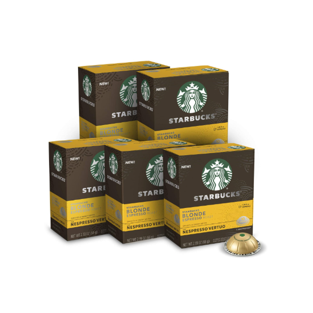 Starbucks Coffee Capsules for Nespresso Vertuo Machines, Blonde Espresso Roast, 5 boxes - 50 Espresso Pods Total